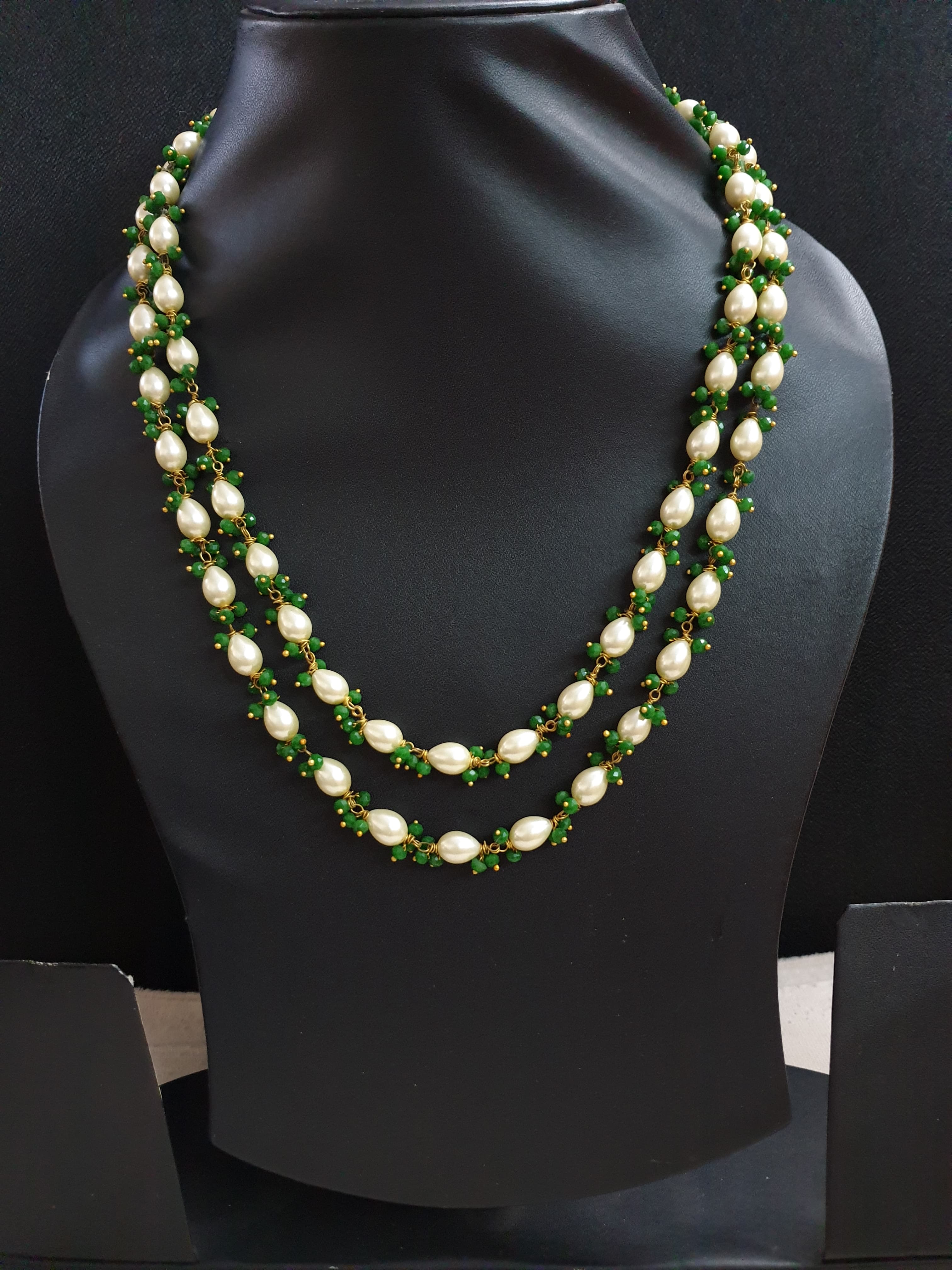 Pearl Drops and Green Beaded Necklace