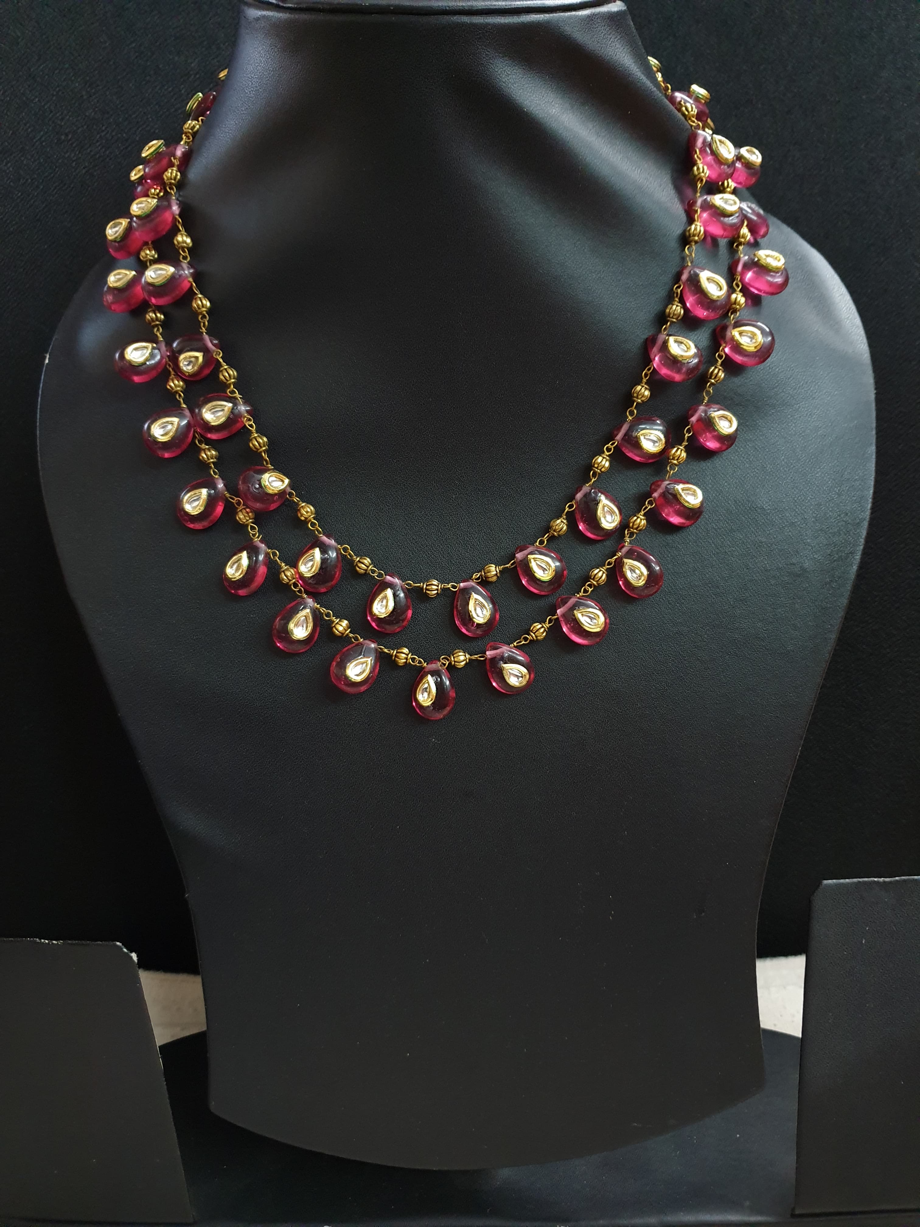 Pink Kundan Drop Delicate Necklace