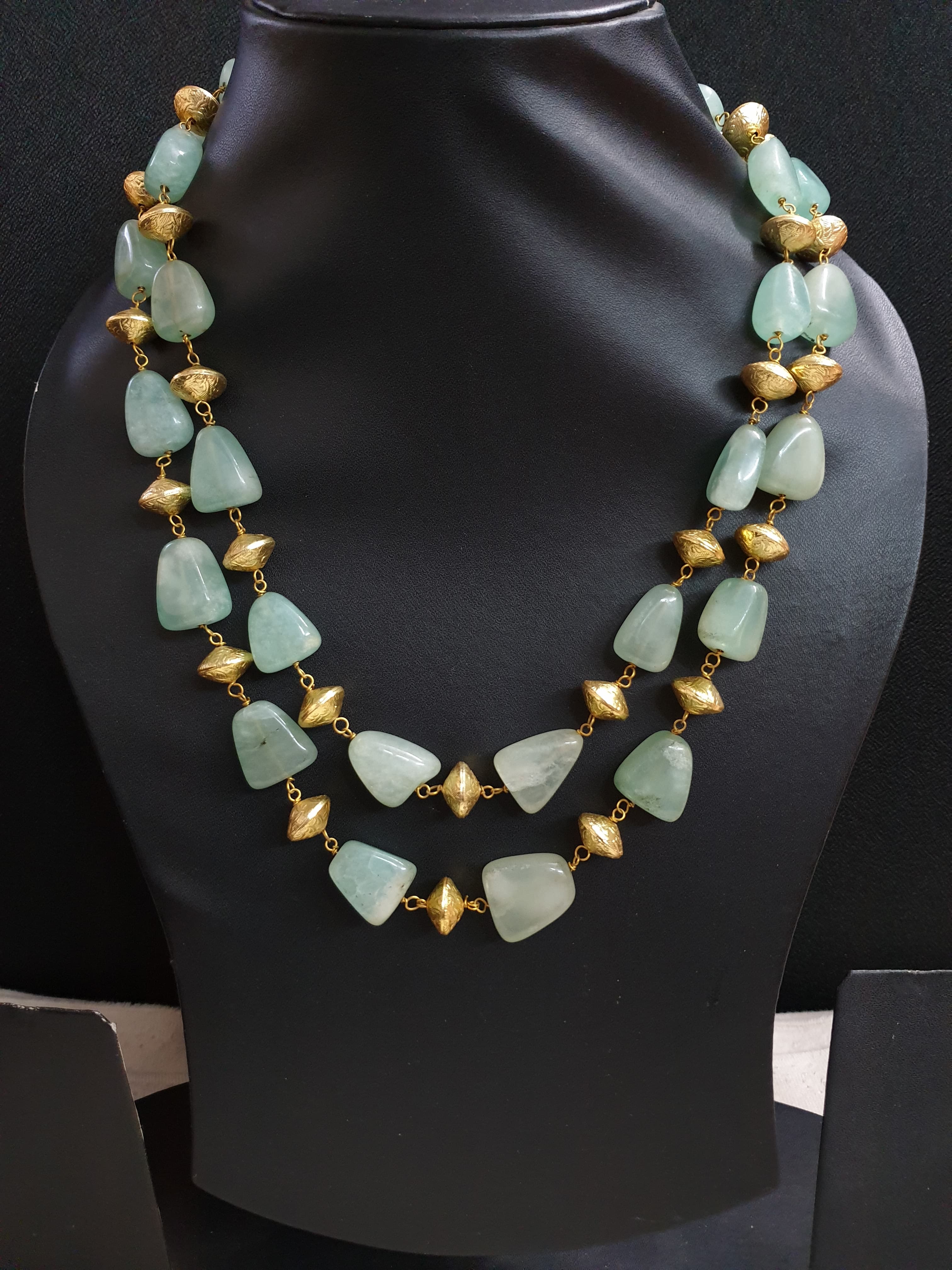 Green Stone Golden Beads Necklace