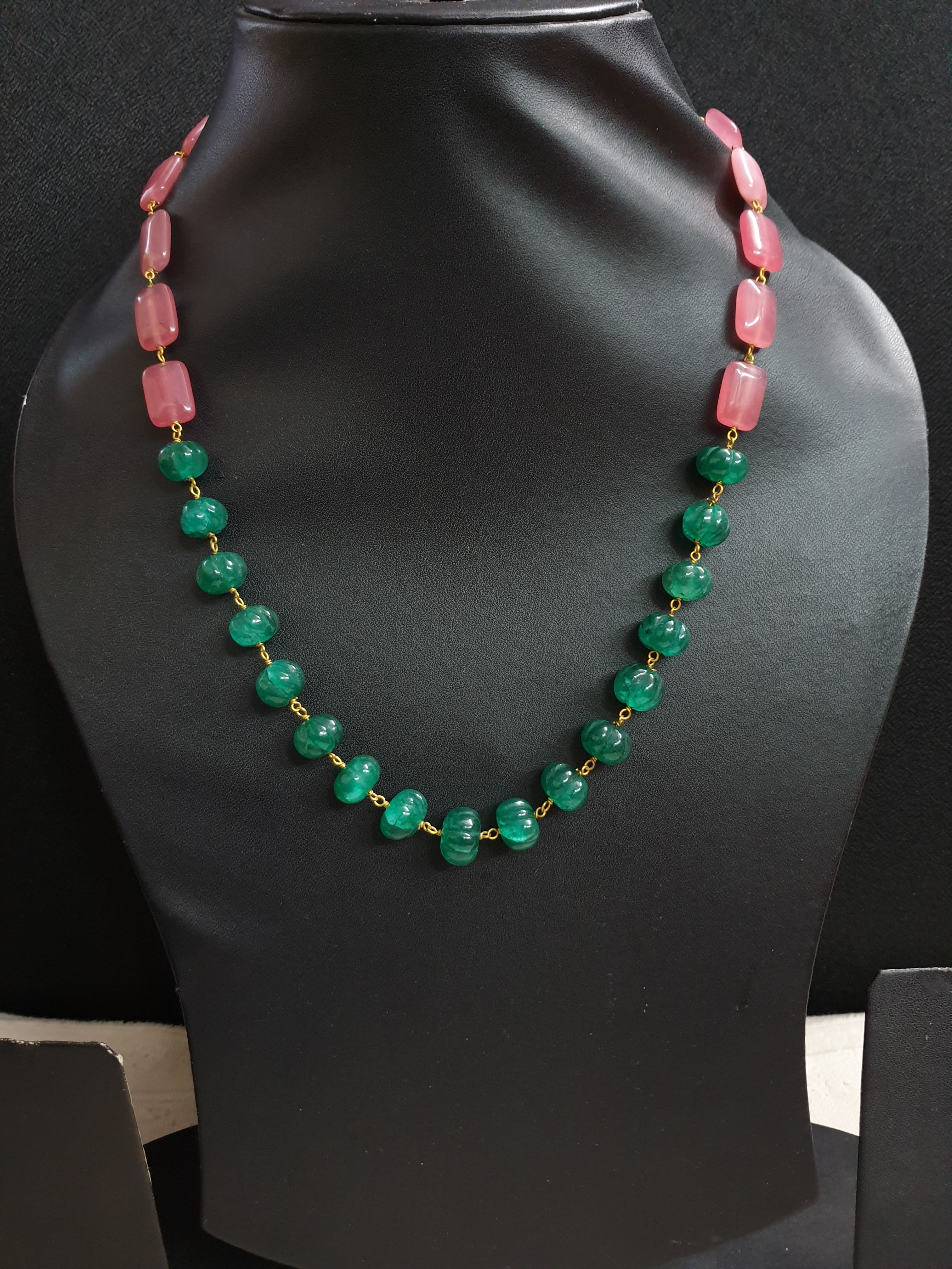 Green Pumpkin Pink Stone Beaded Necklace