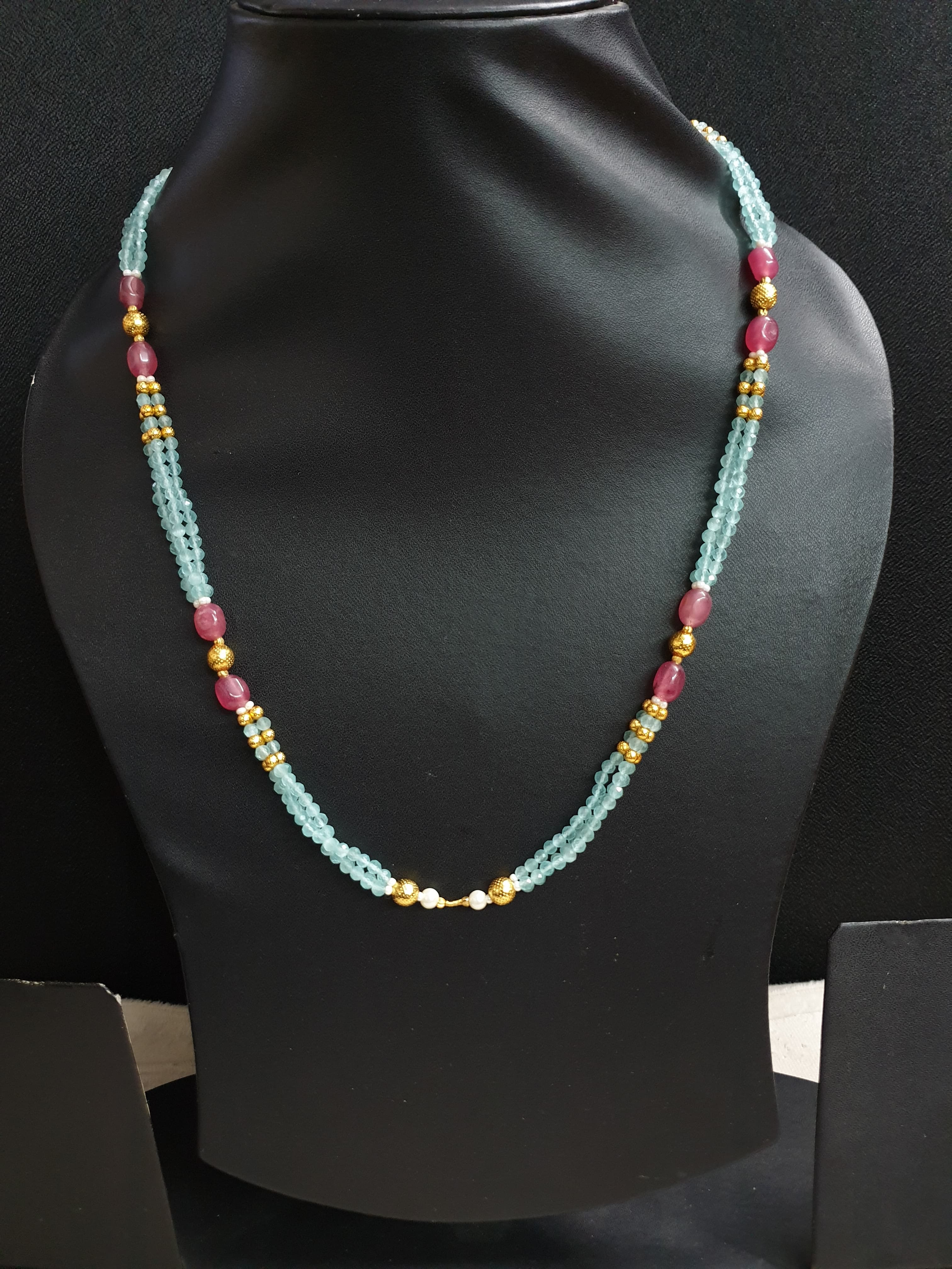 Pink Blue Small Beaded Necklace