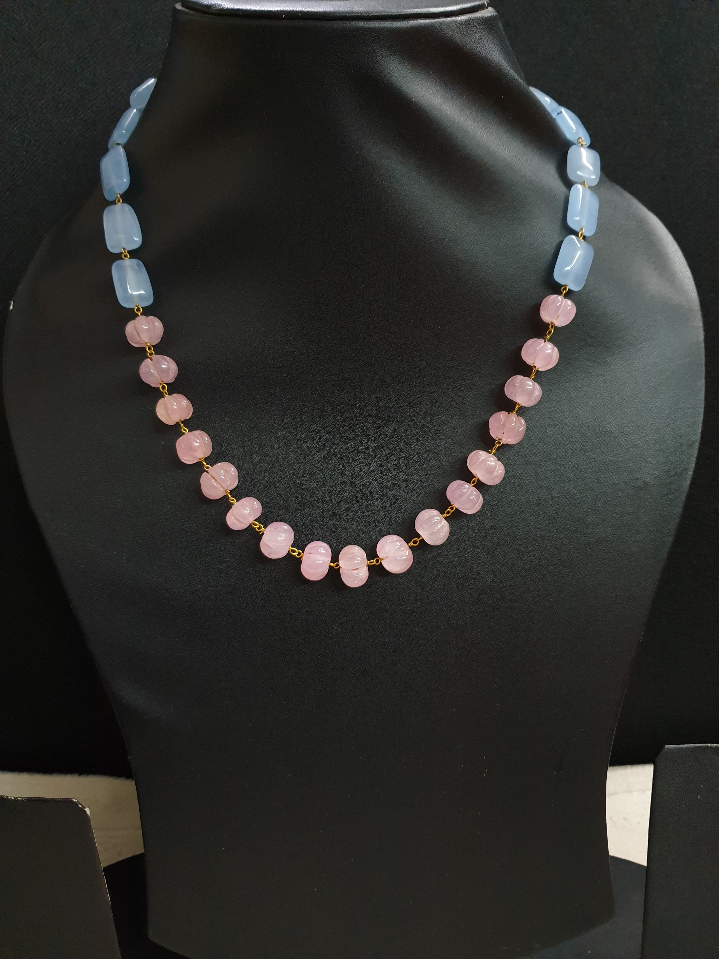 Pink Pumpkin Blue Stone Beaded Necklace