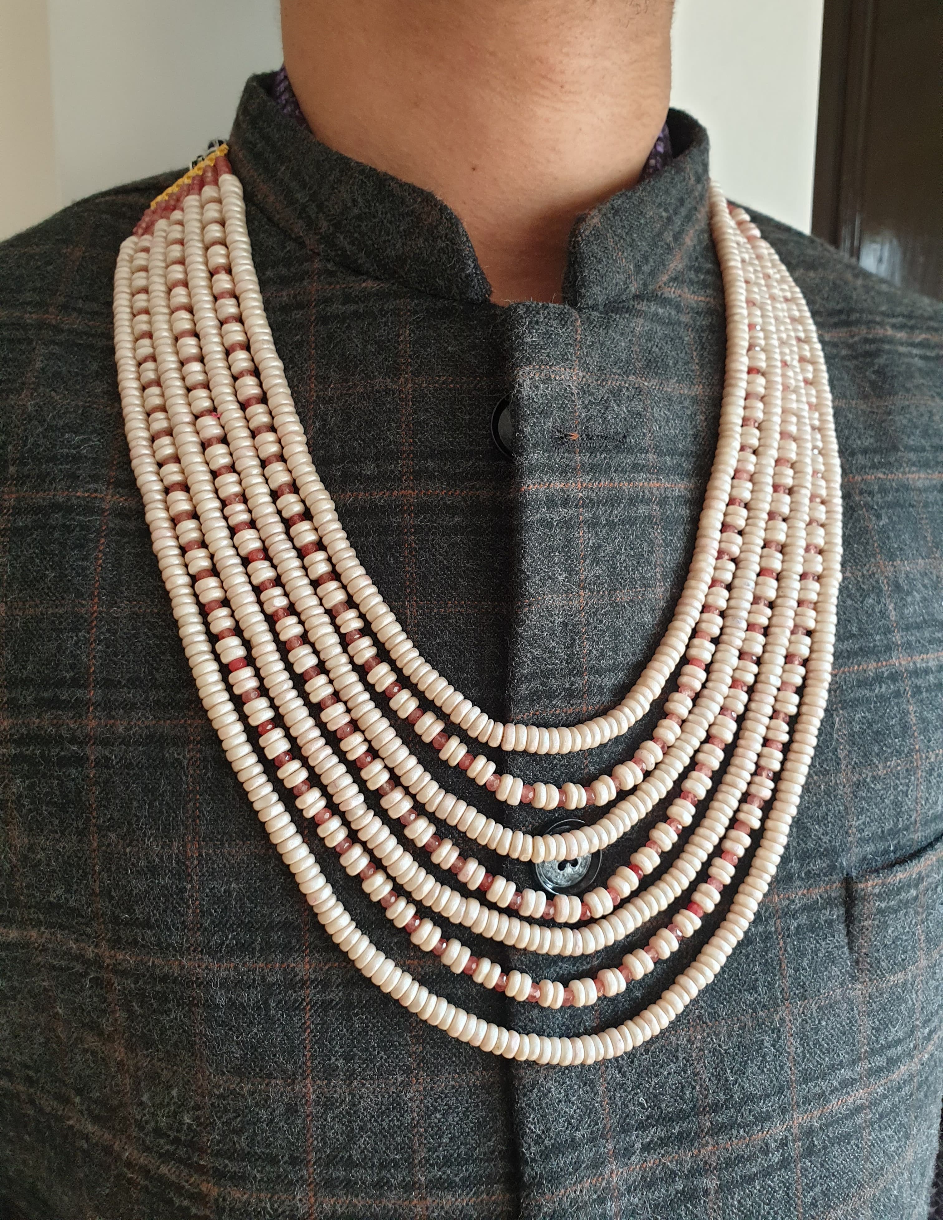 Five Layered Rose Gold Pearl Beads Groom Necklace