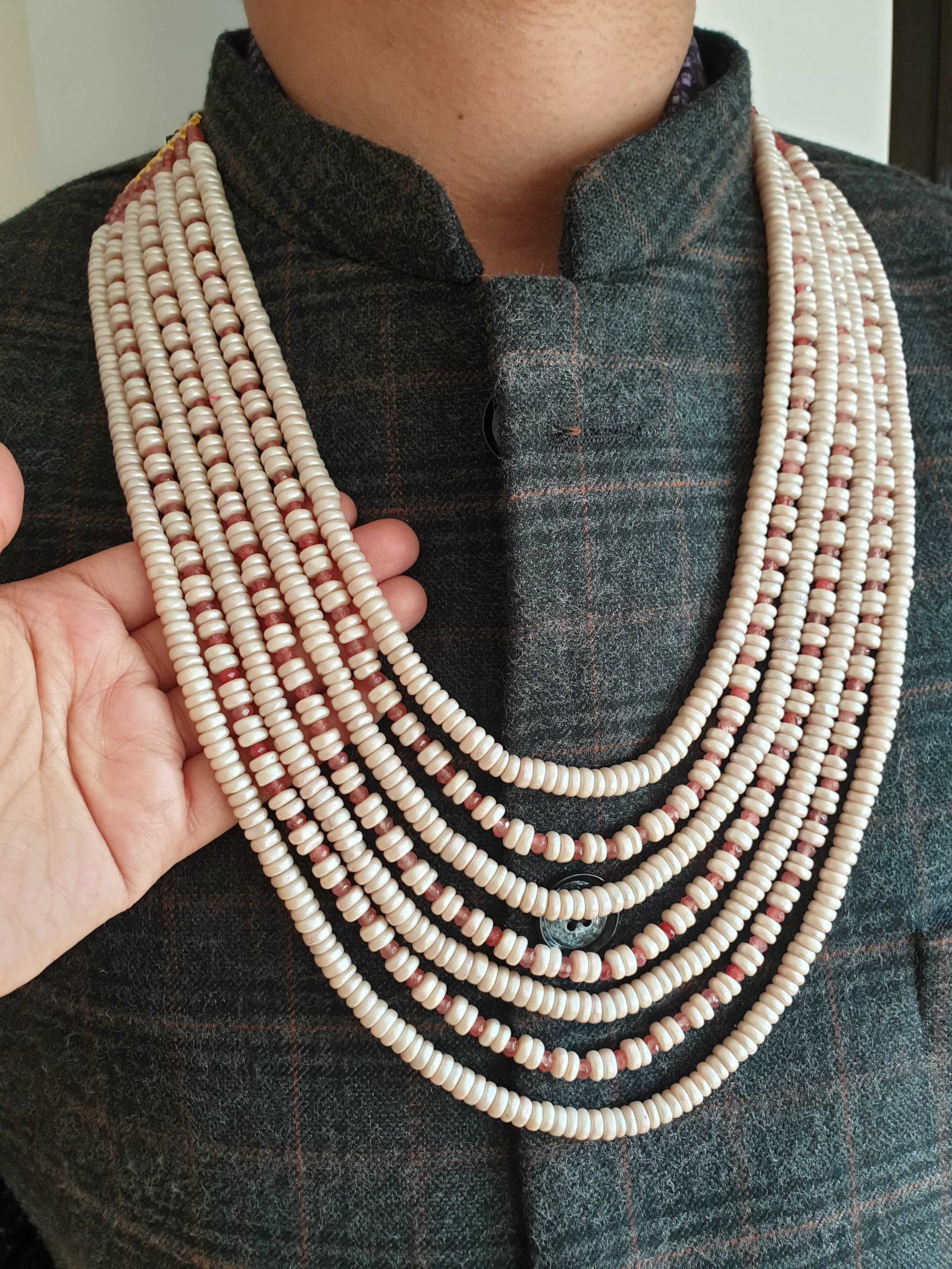 Five Layered Rose Gold Pearl Beads Groom Necklace