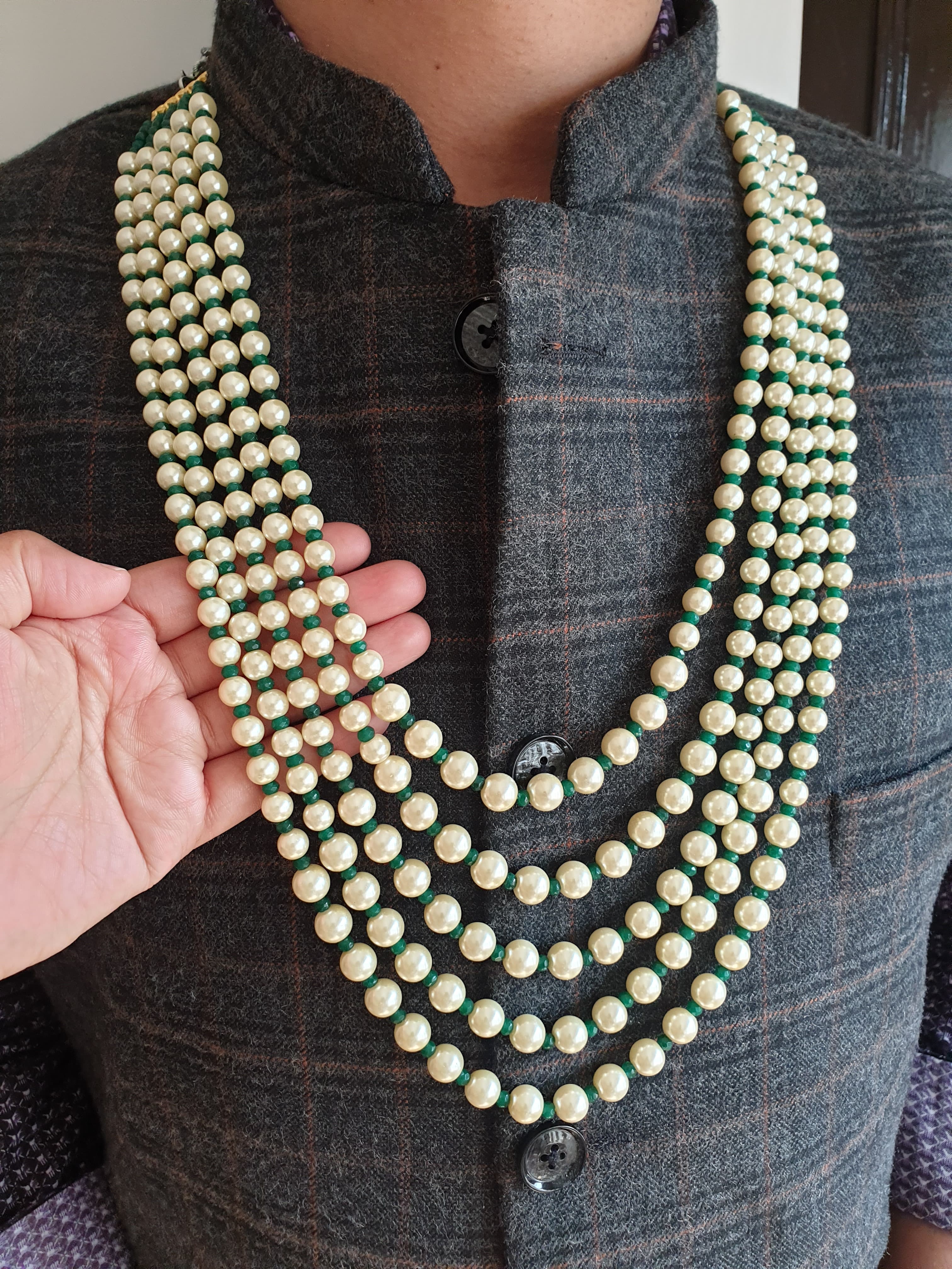 Five Layered Pearl Stone Beads Groom Necklace