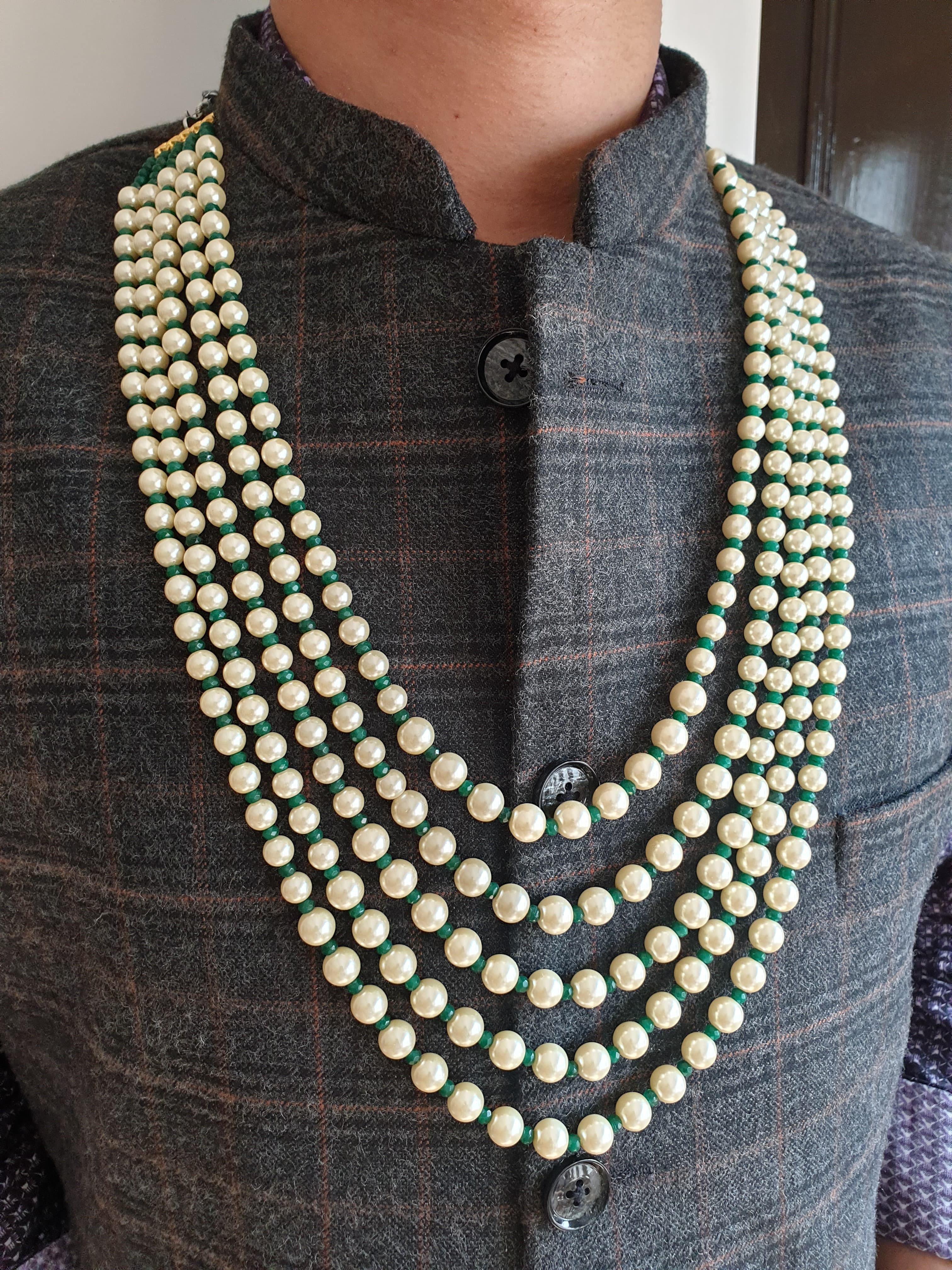 Five Layered Pearl Stone Beads Groom Necklace