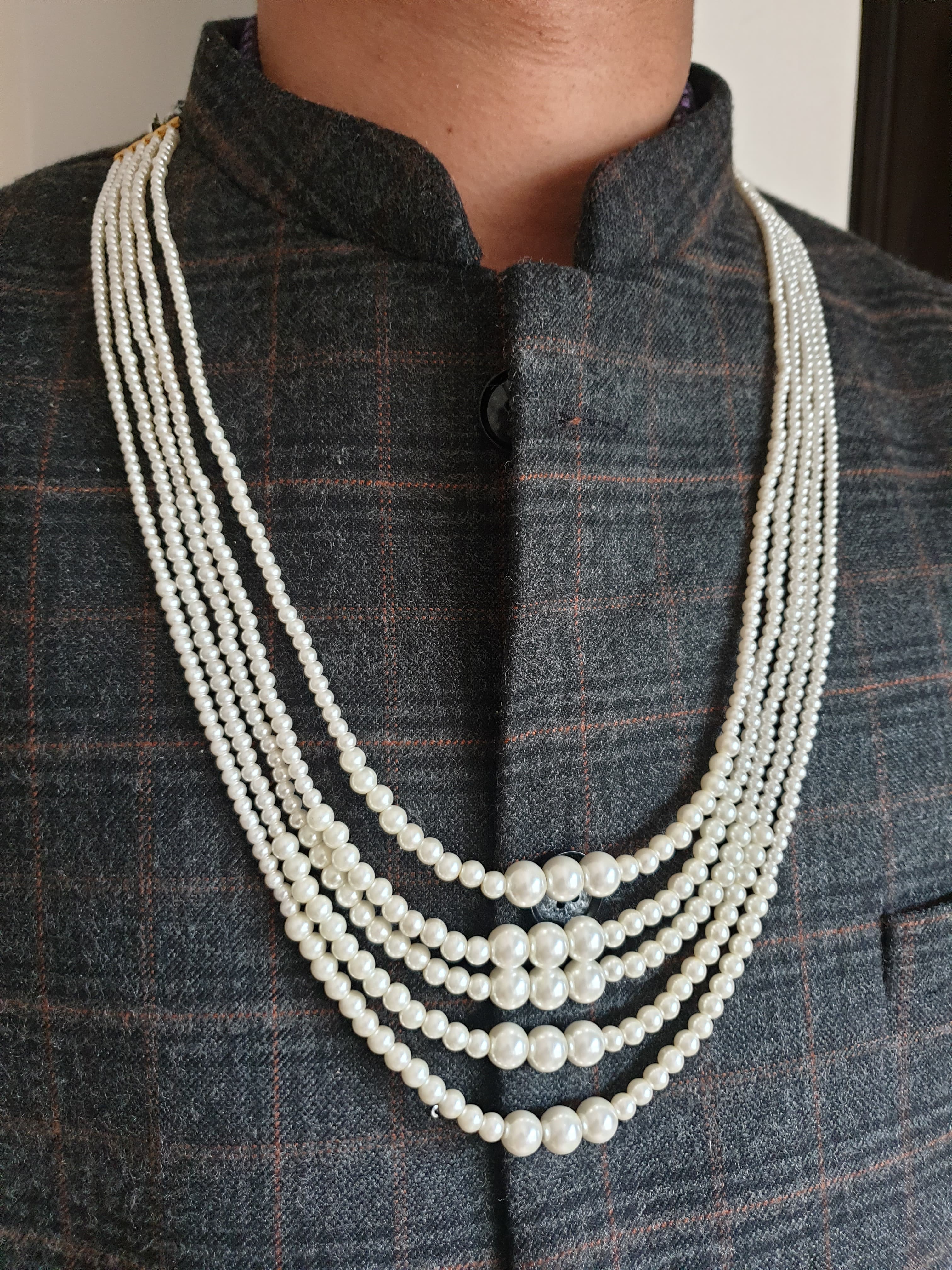 Five Layered Three Pearl Groom Necklace