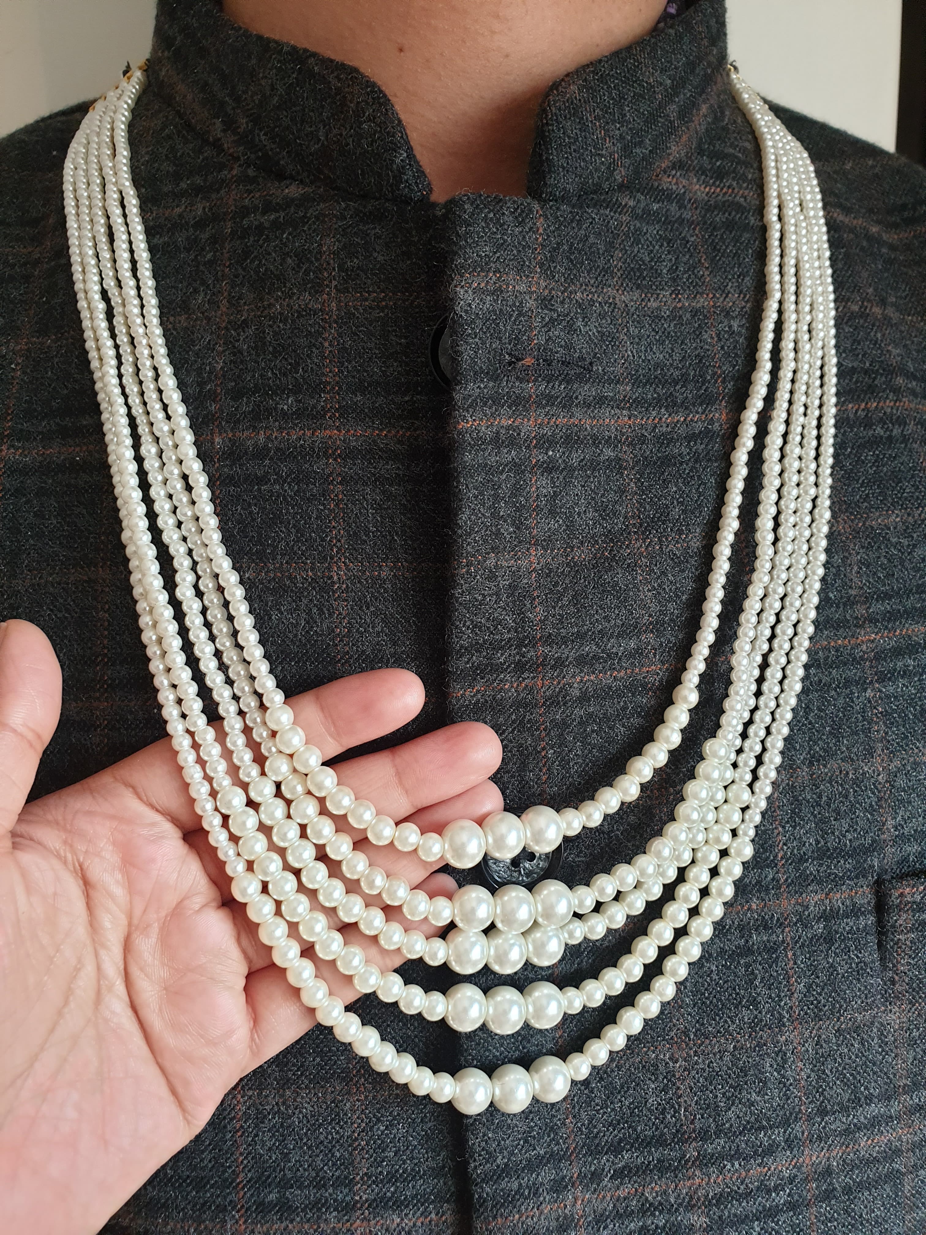 Five Layered Three Pearl Groom Necklace