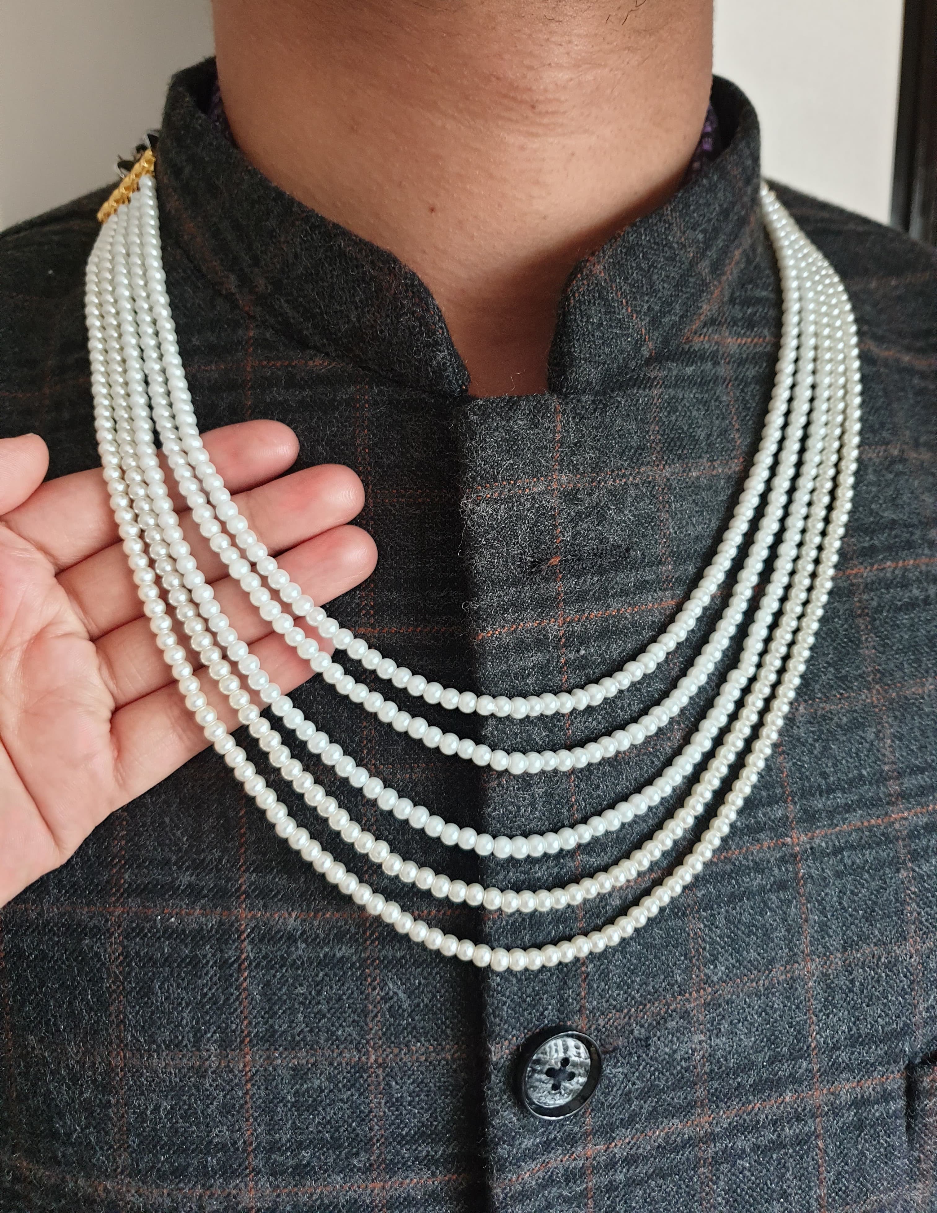 Five Layered Small Pearl Groom Necklace