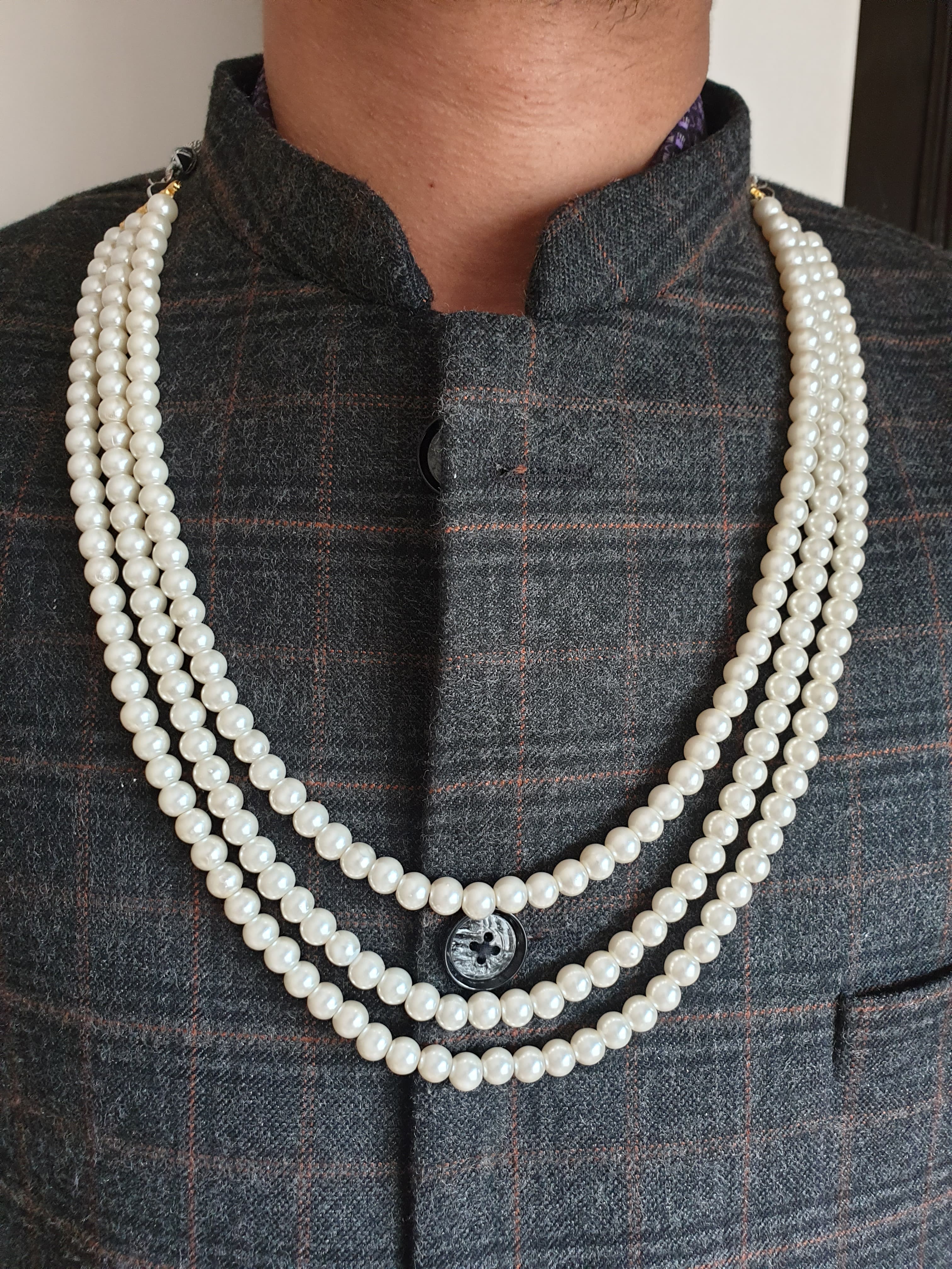 Three Layered Pearl Beads Groom Necklace