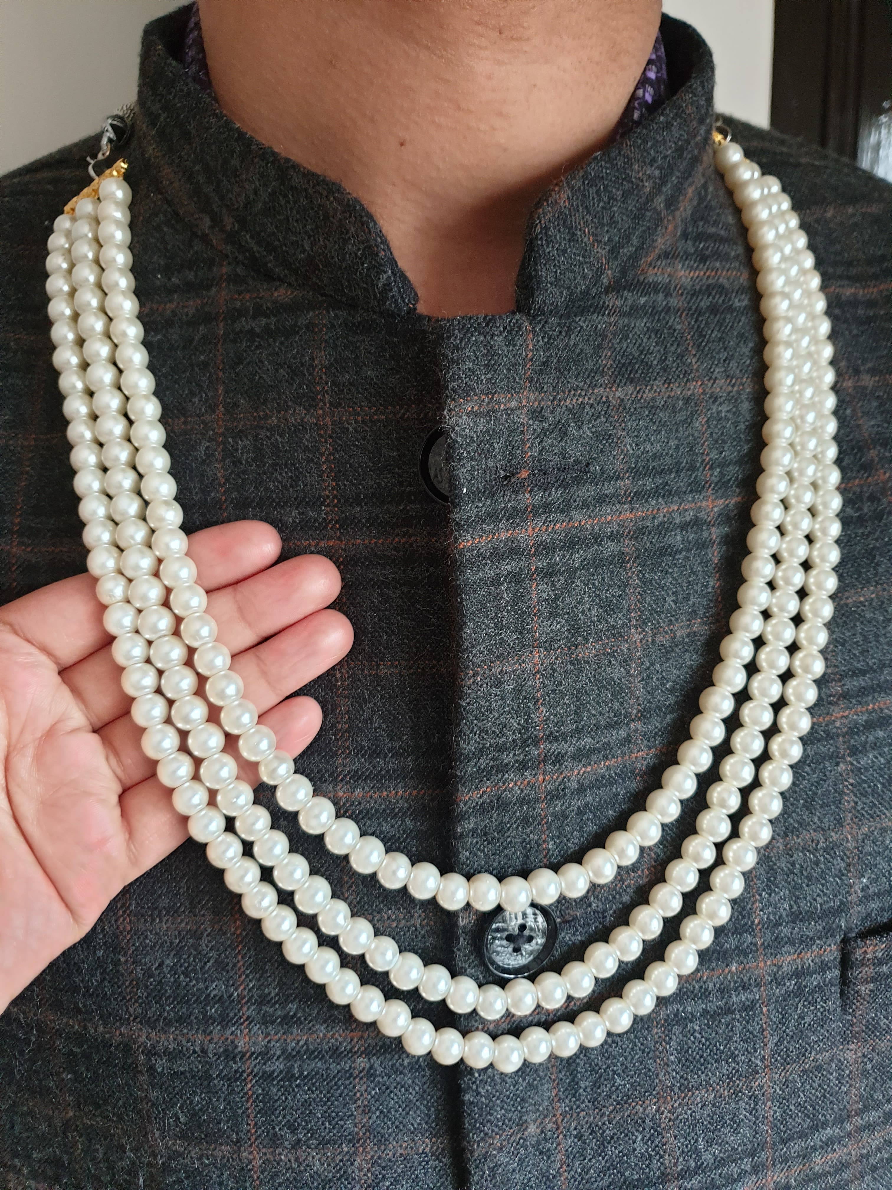 Three Layered Pearl Beads Groom Necklace