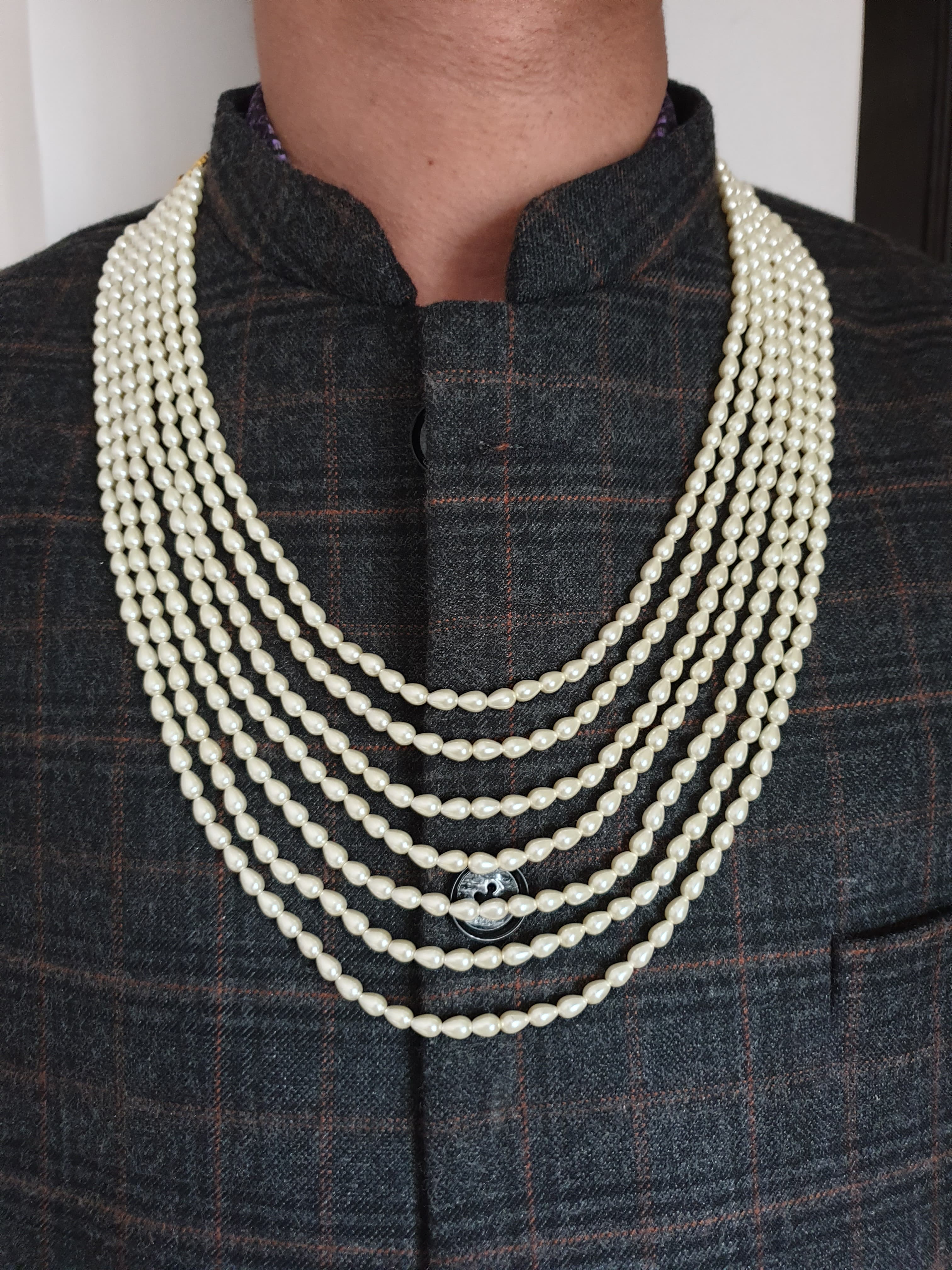 Seven Layered Pearl Drop Groom Necklace