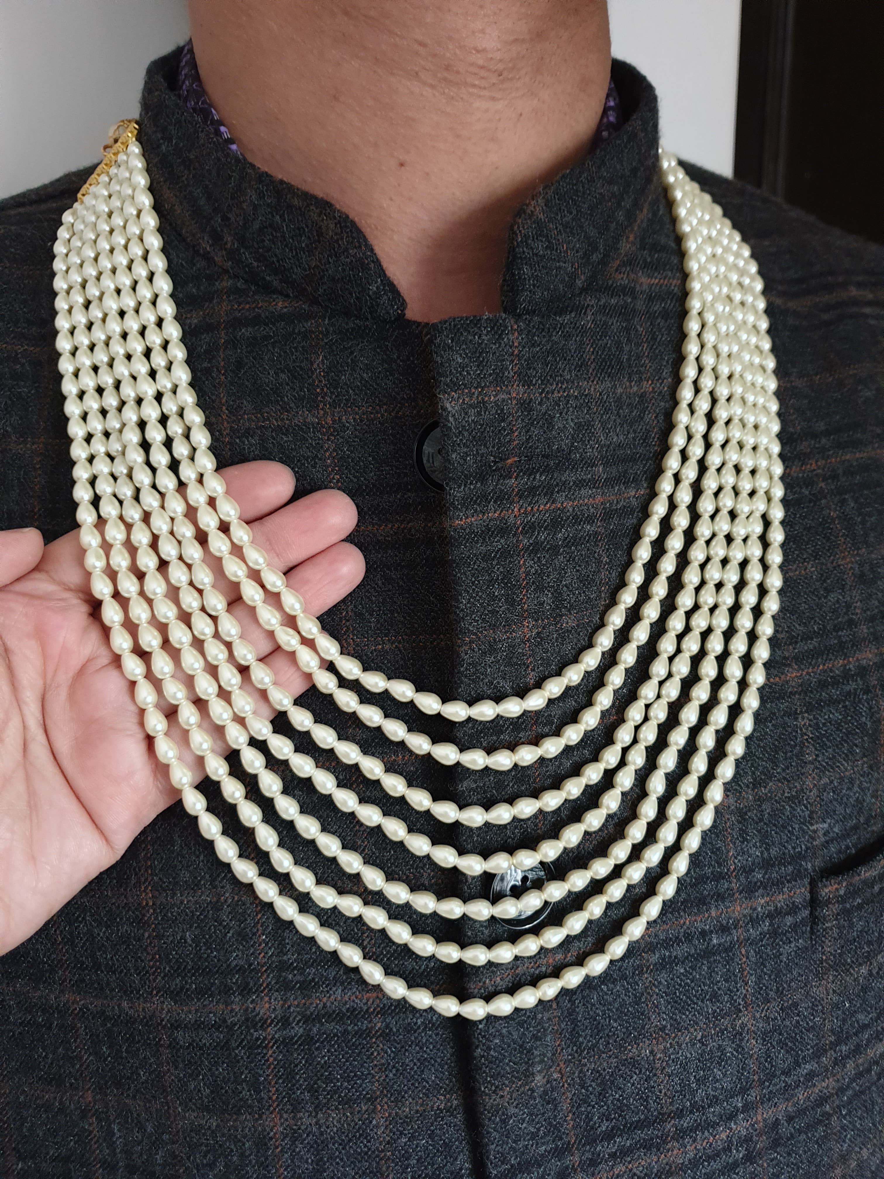 Seven Layered Pearl Drop Groom Necklace