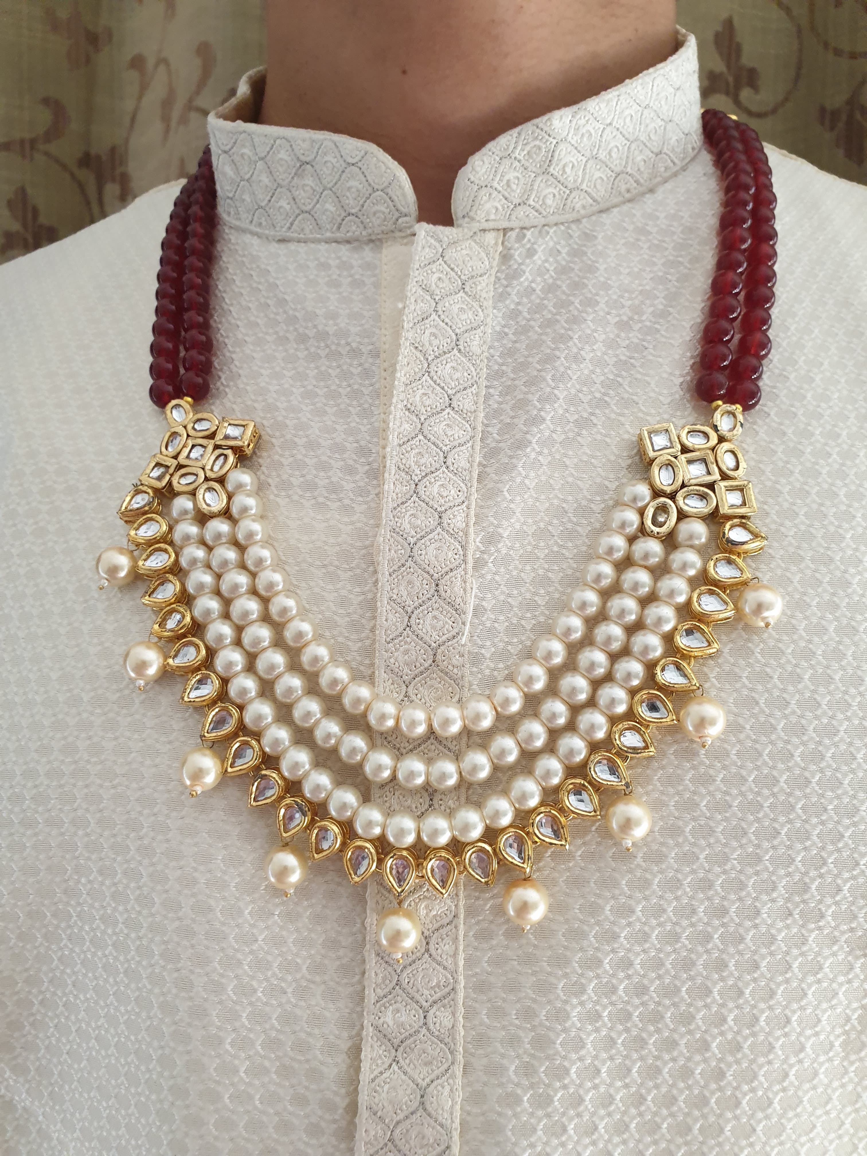 Designer Kundan And Red Stone Groom Necklace