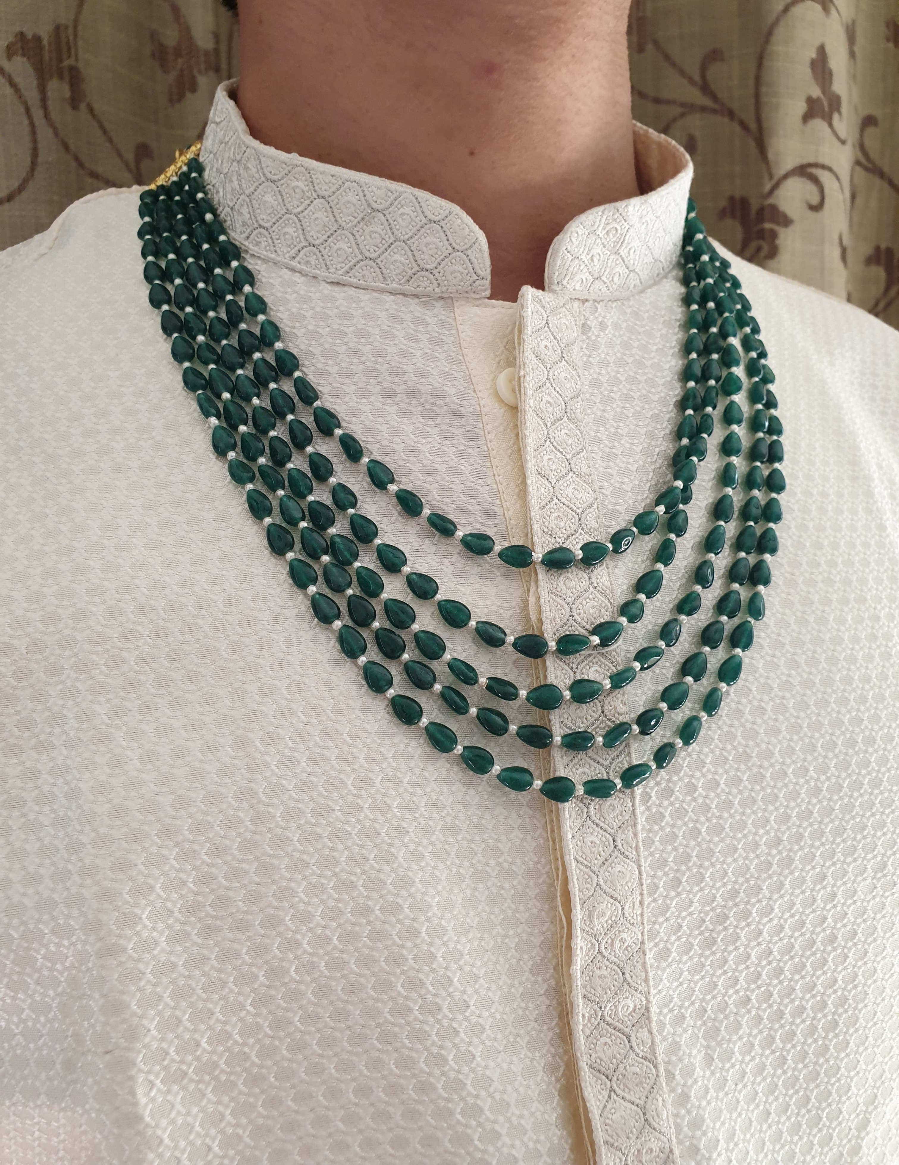 Five Layered Green Drop Stone Groom Necklace