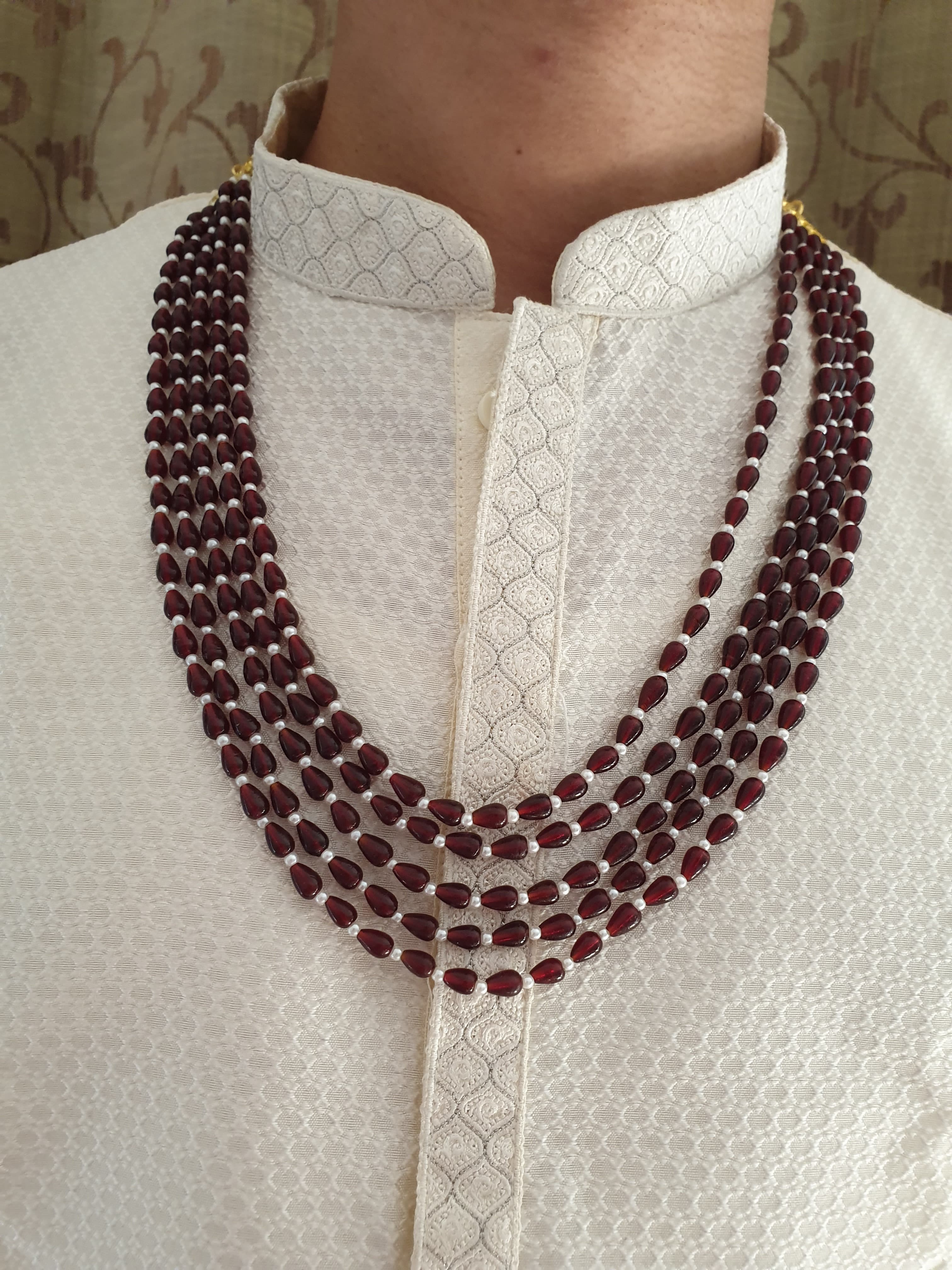 Five Layered Maroon Drop Stone Groom Necklace