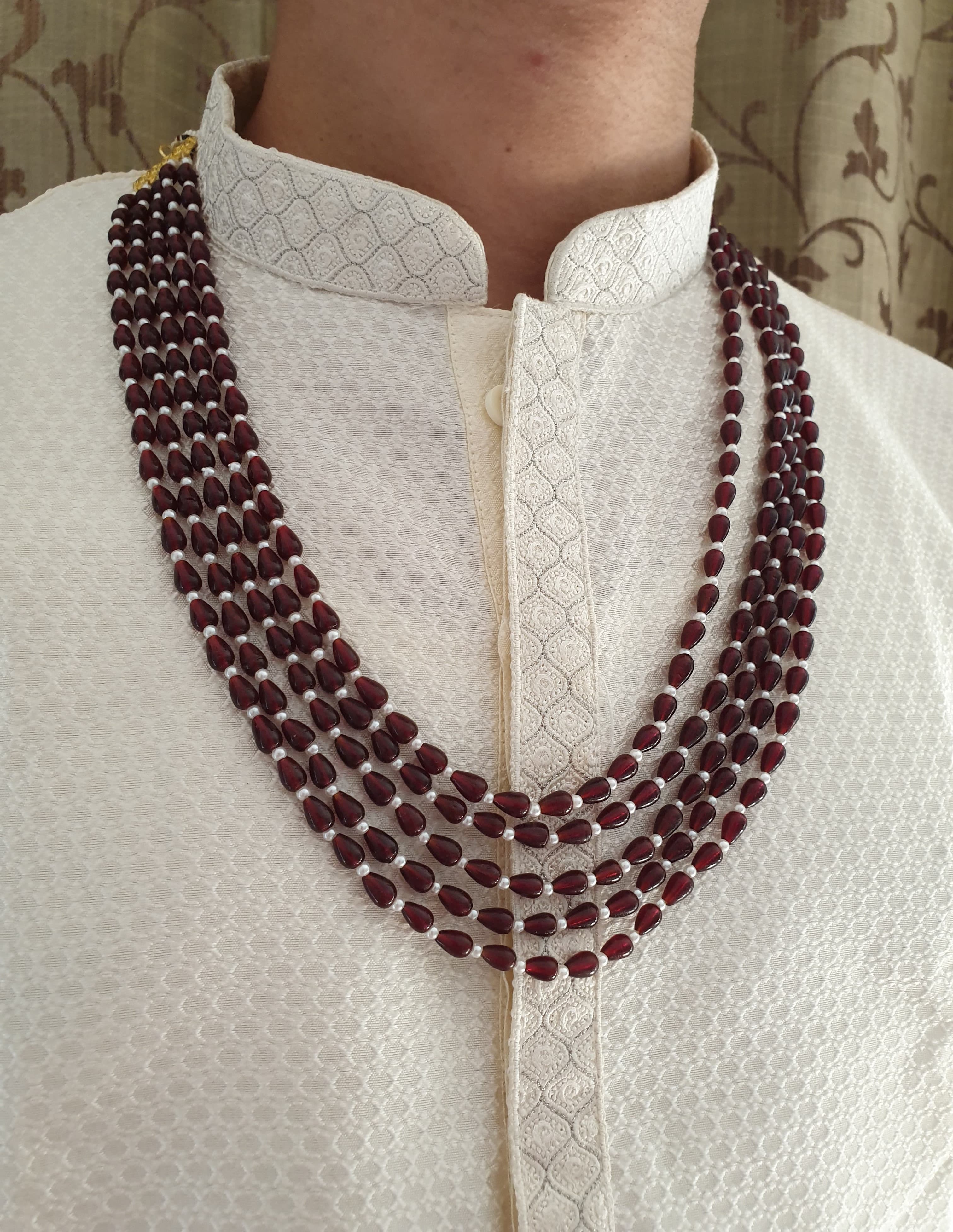 Five Layered Maroon Drop Stone Groom Necklace