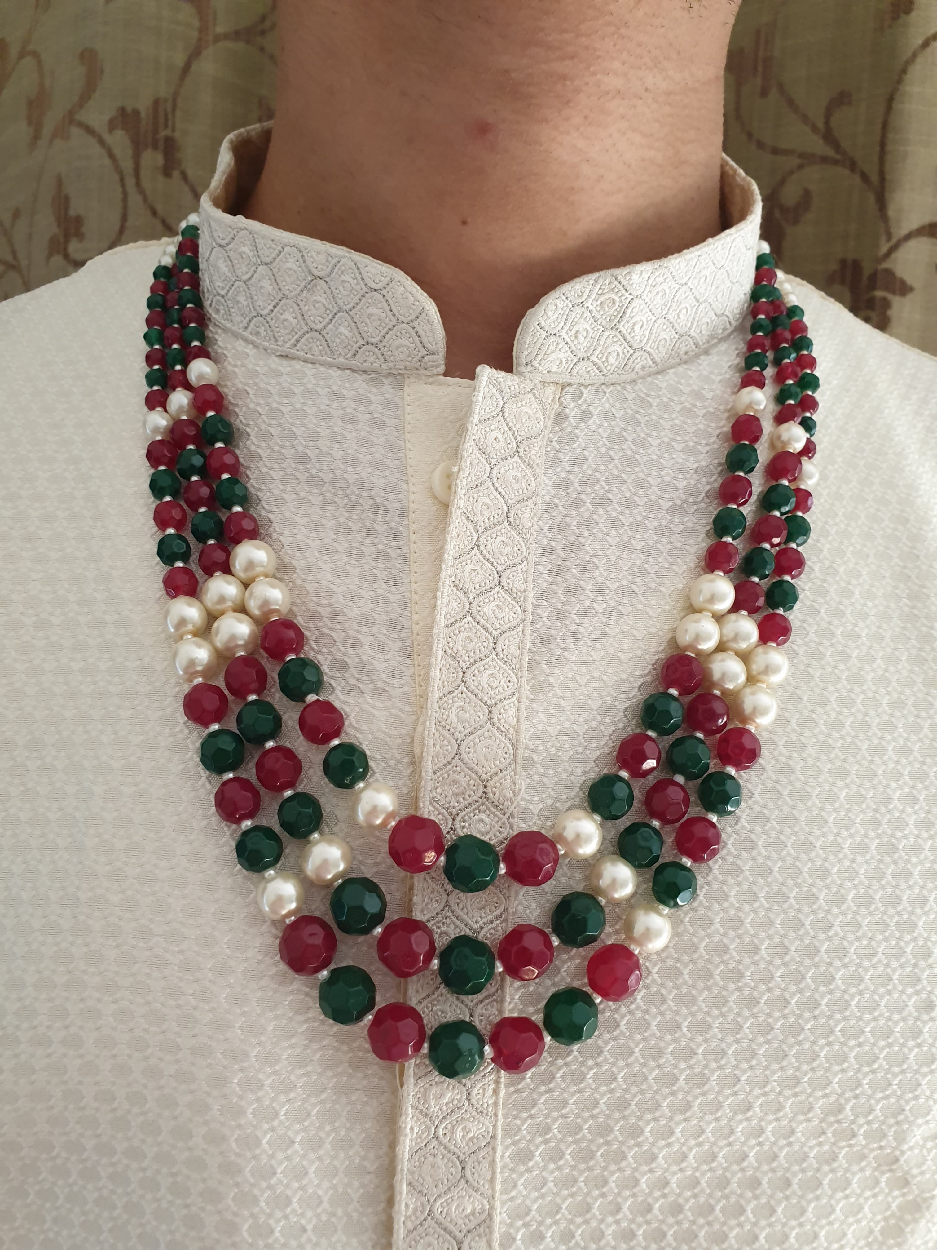 Three Layered Multi Beads Groom Necklace