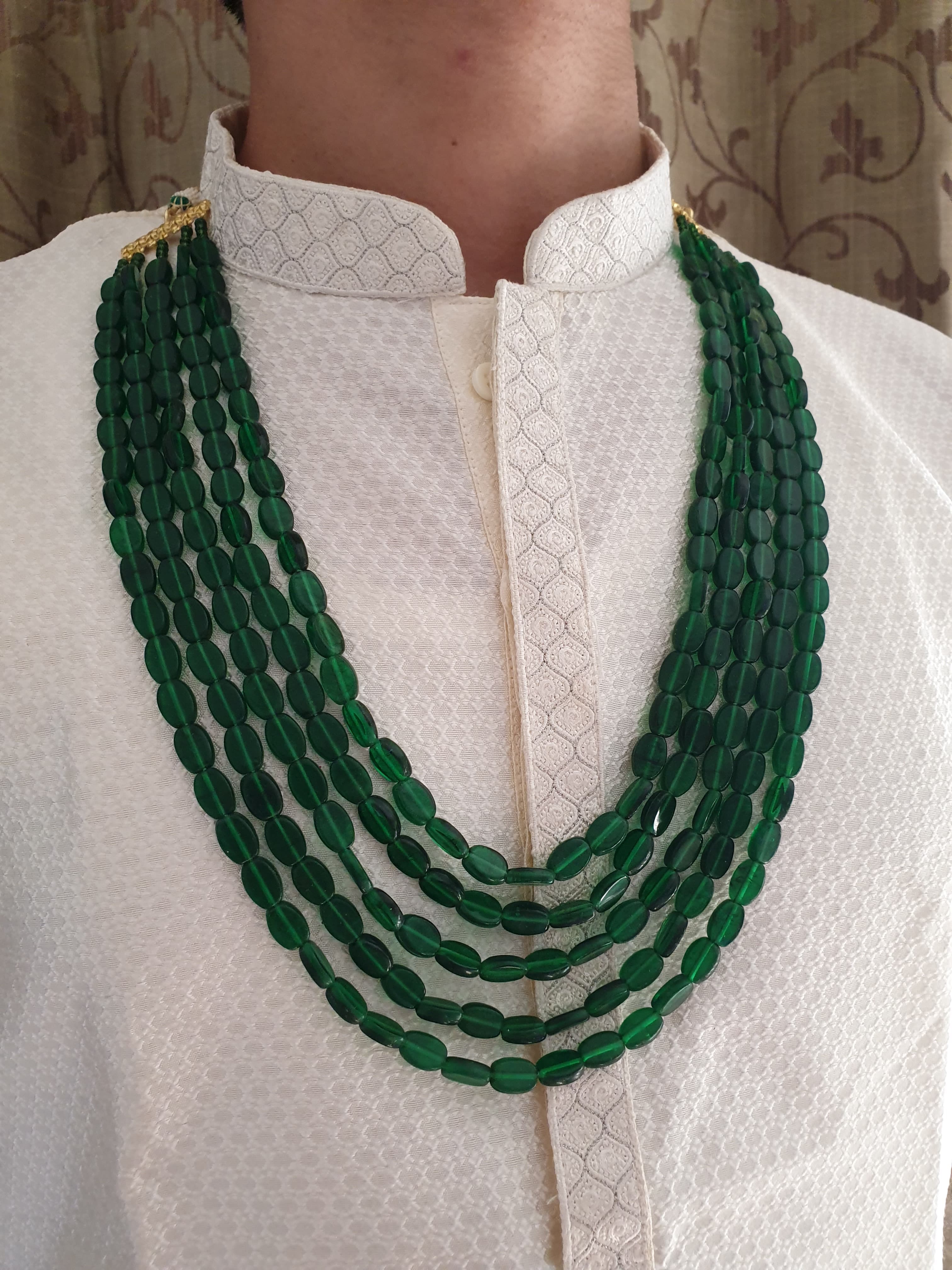 Five Layered Emerald Green Beads Groom Necklace