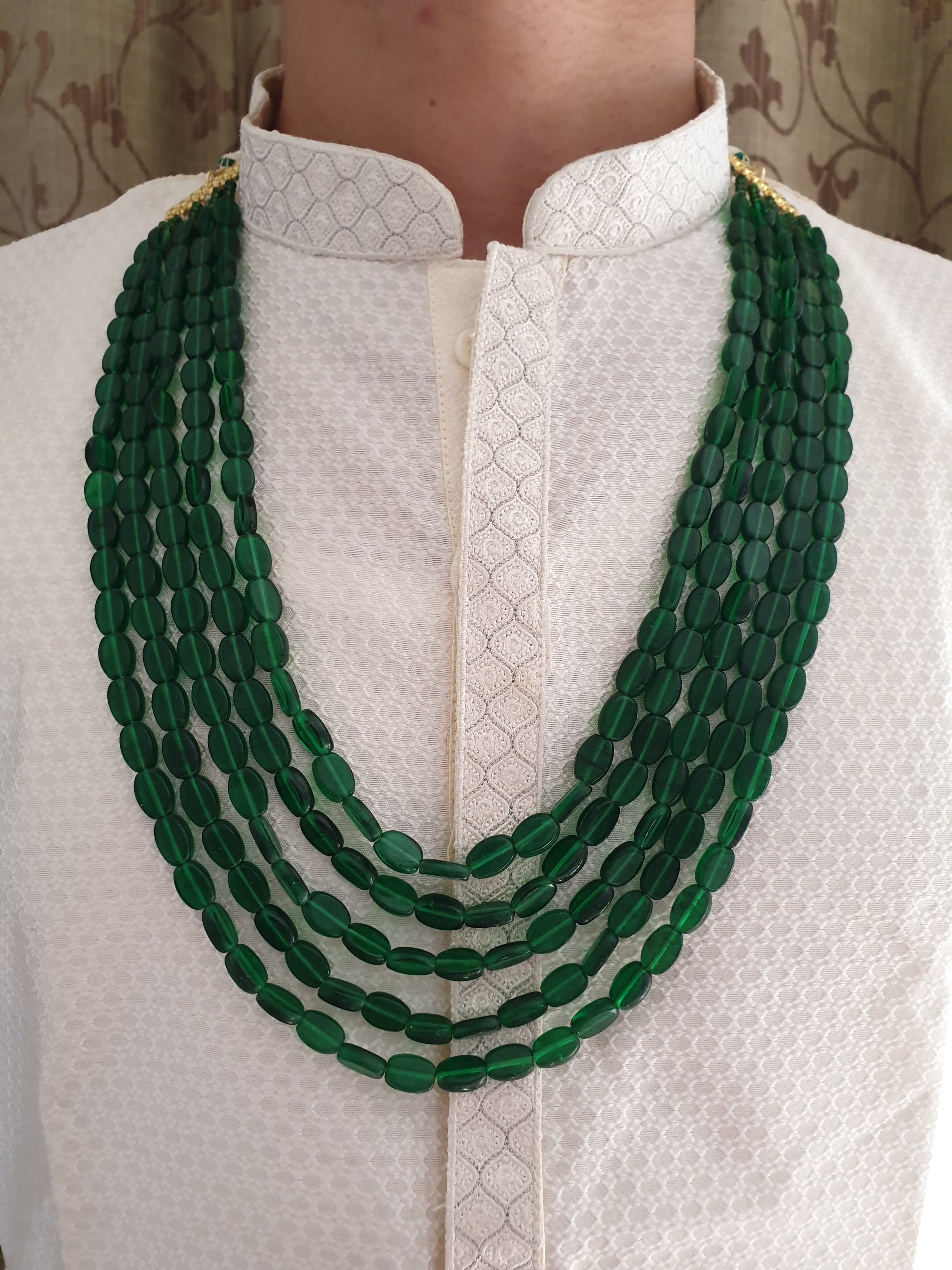 Five Layered Emerald Green Beads Groom Necklace