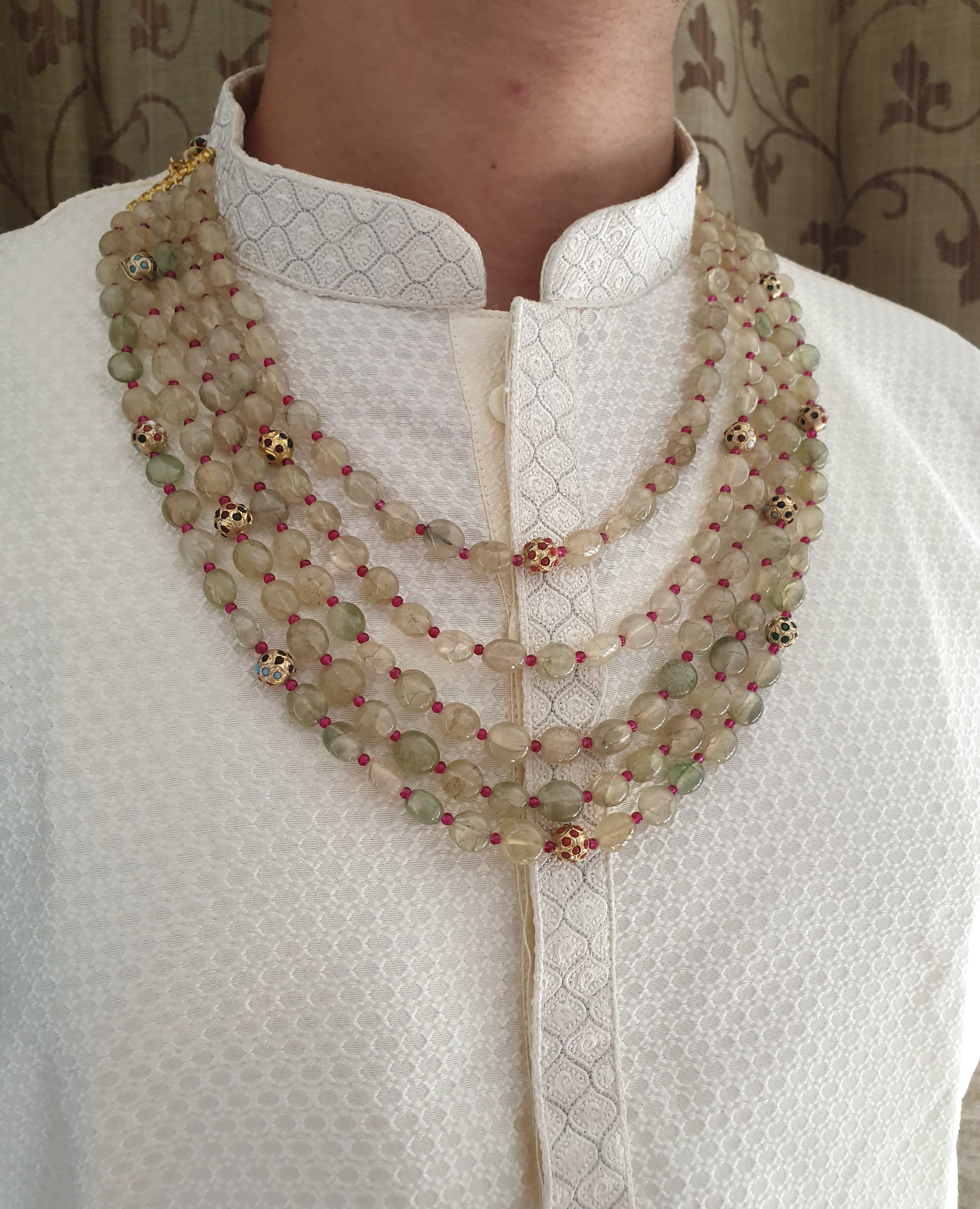 Five Layered Mint Green and Jadau Beads Groom Necklace