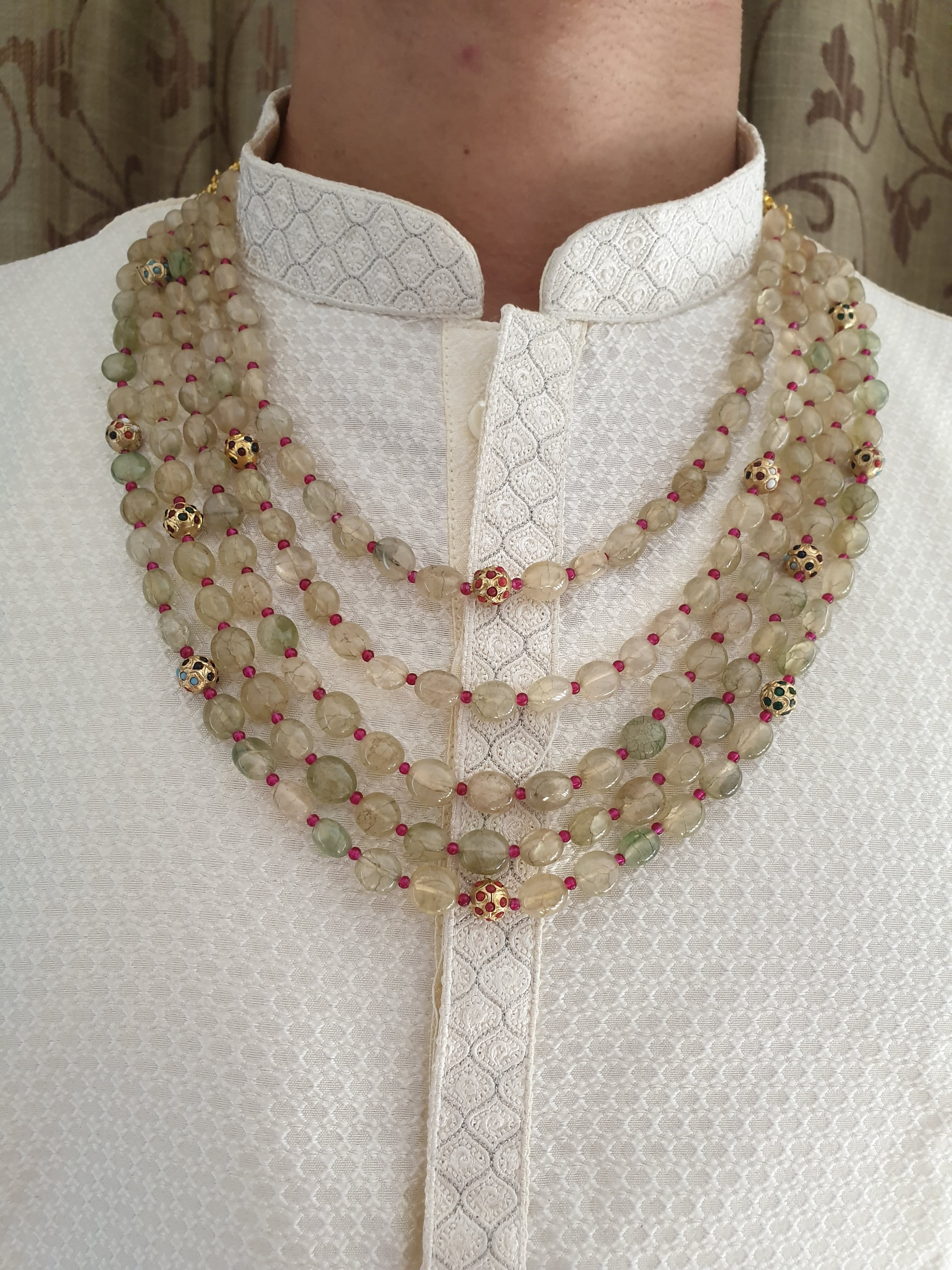 Five Layered Mint Green and Jadau Beads Groom Necklace