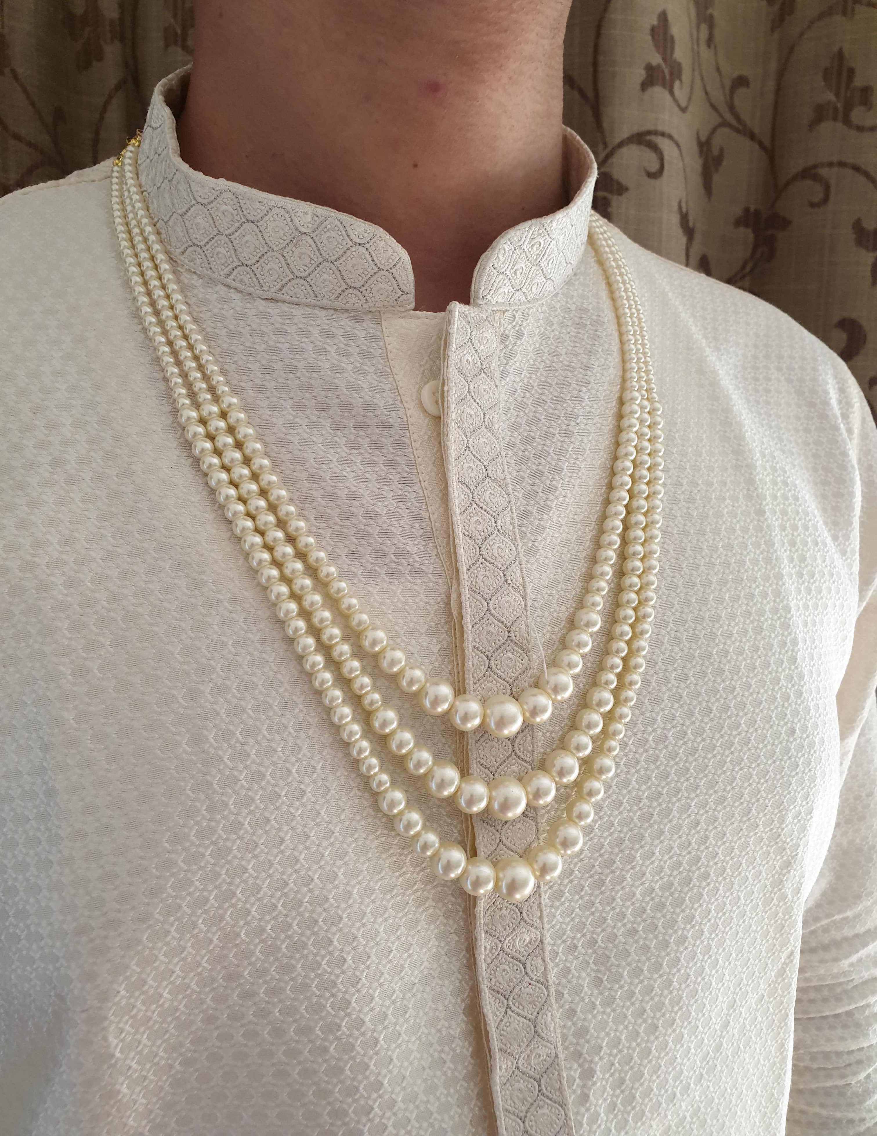 Three Layered Pearl Beads Groom Necklace