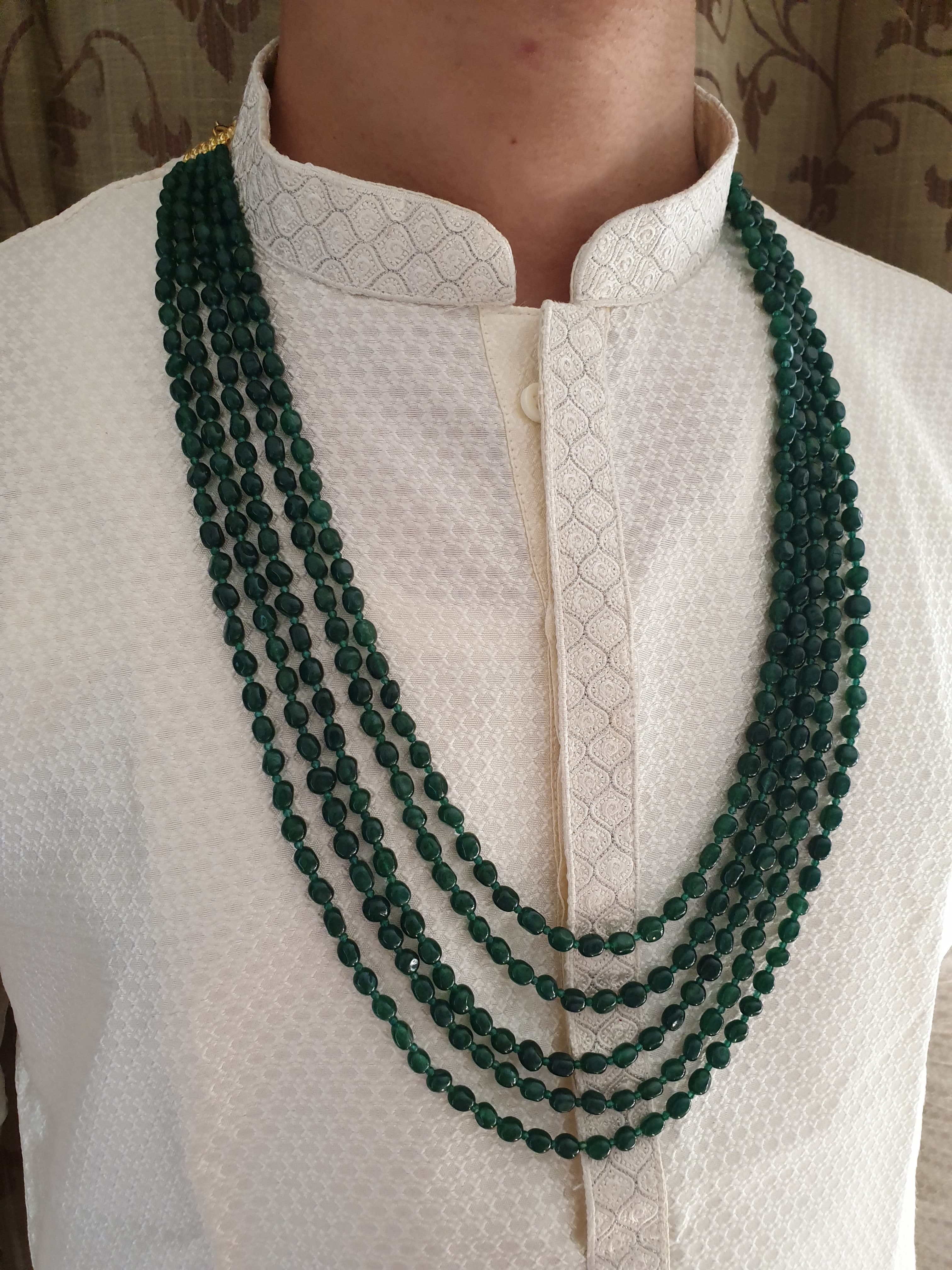 Five Layered Emerald Dark Green Beads Groom Necklace