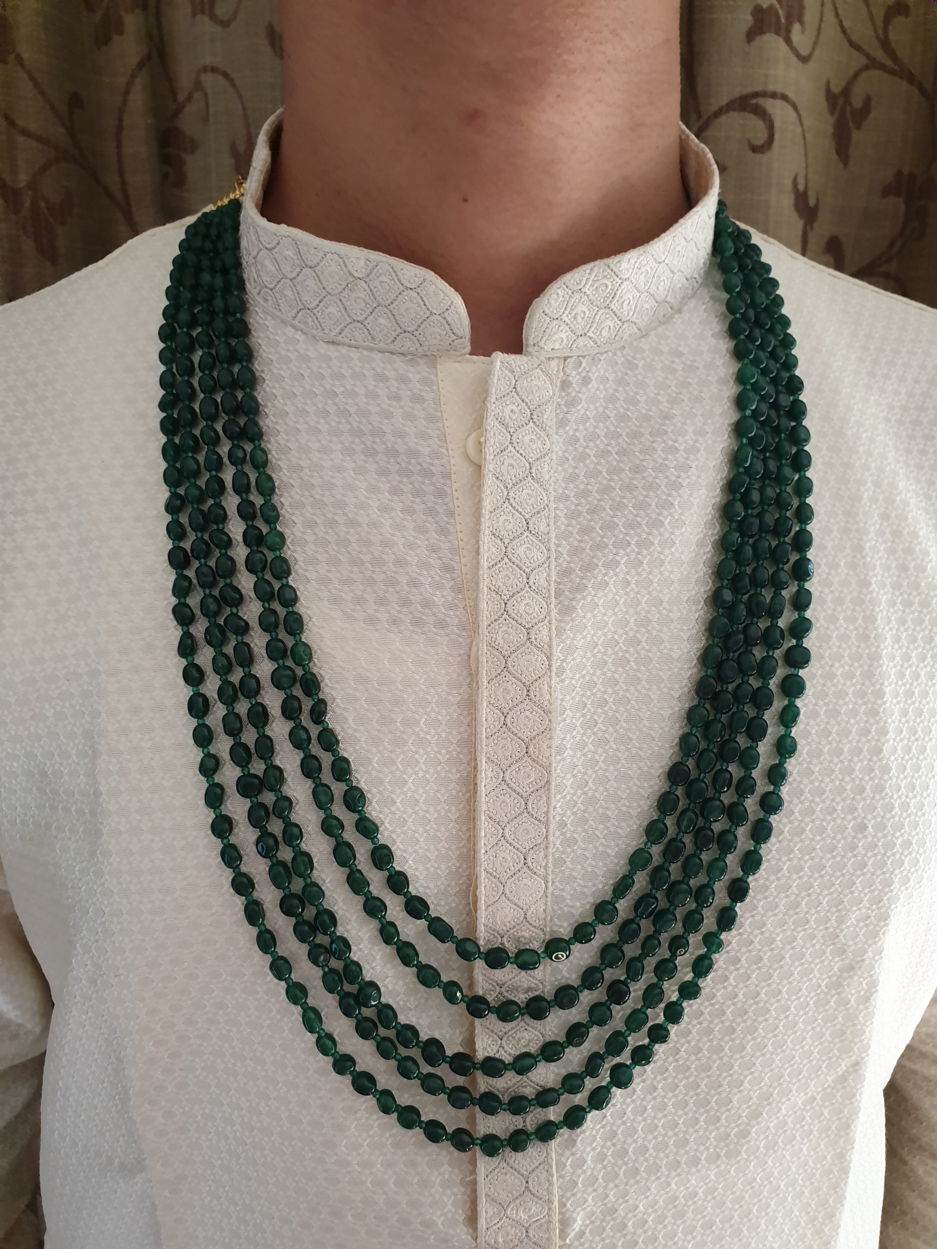 Five Layered Emerald Dark Green Beads Groom Necklace