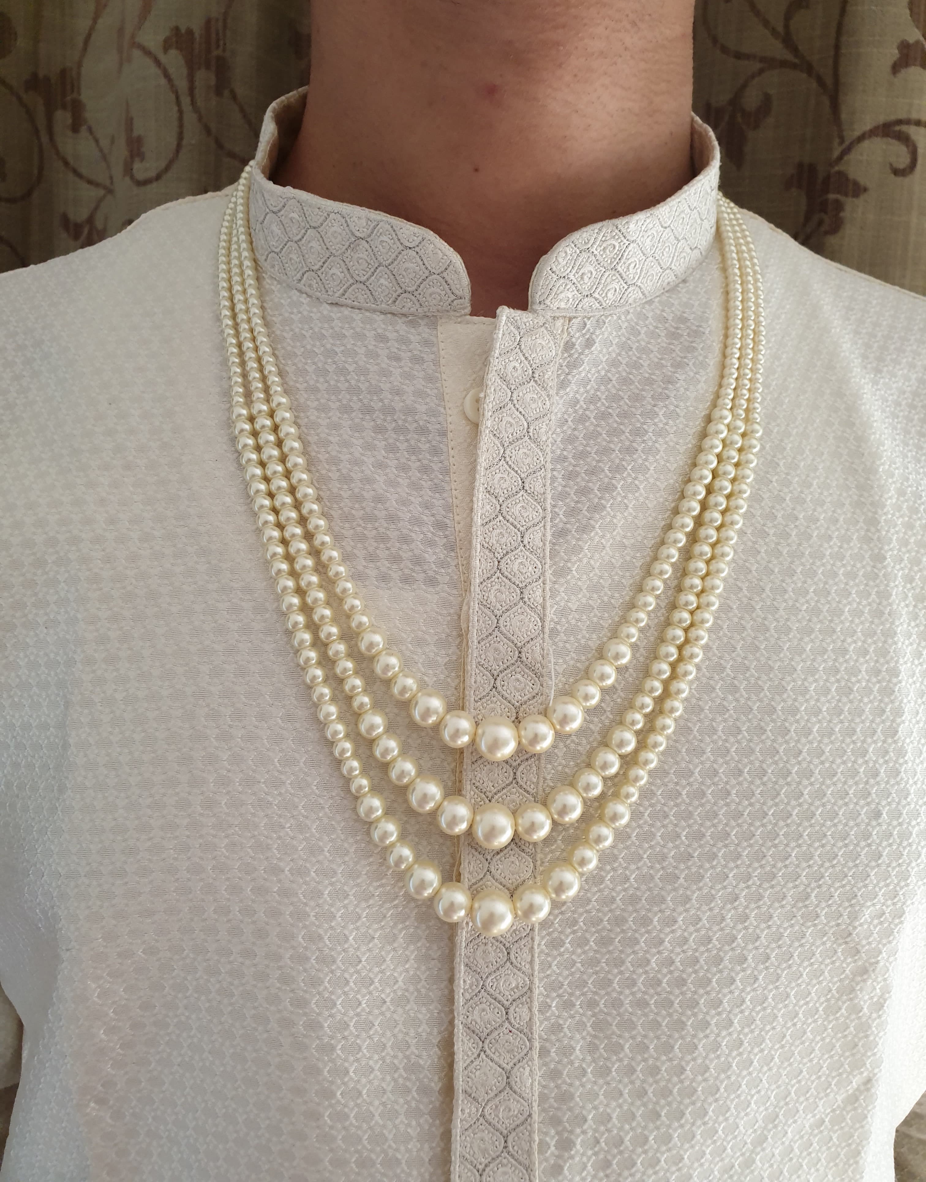 Three Layered Pearl Beads Groom Necklace