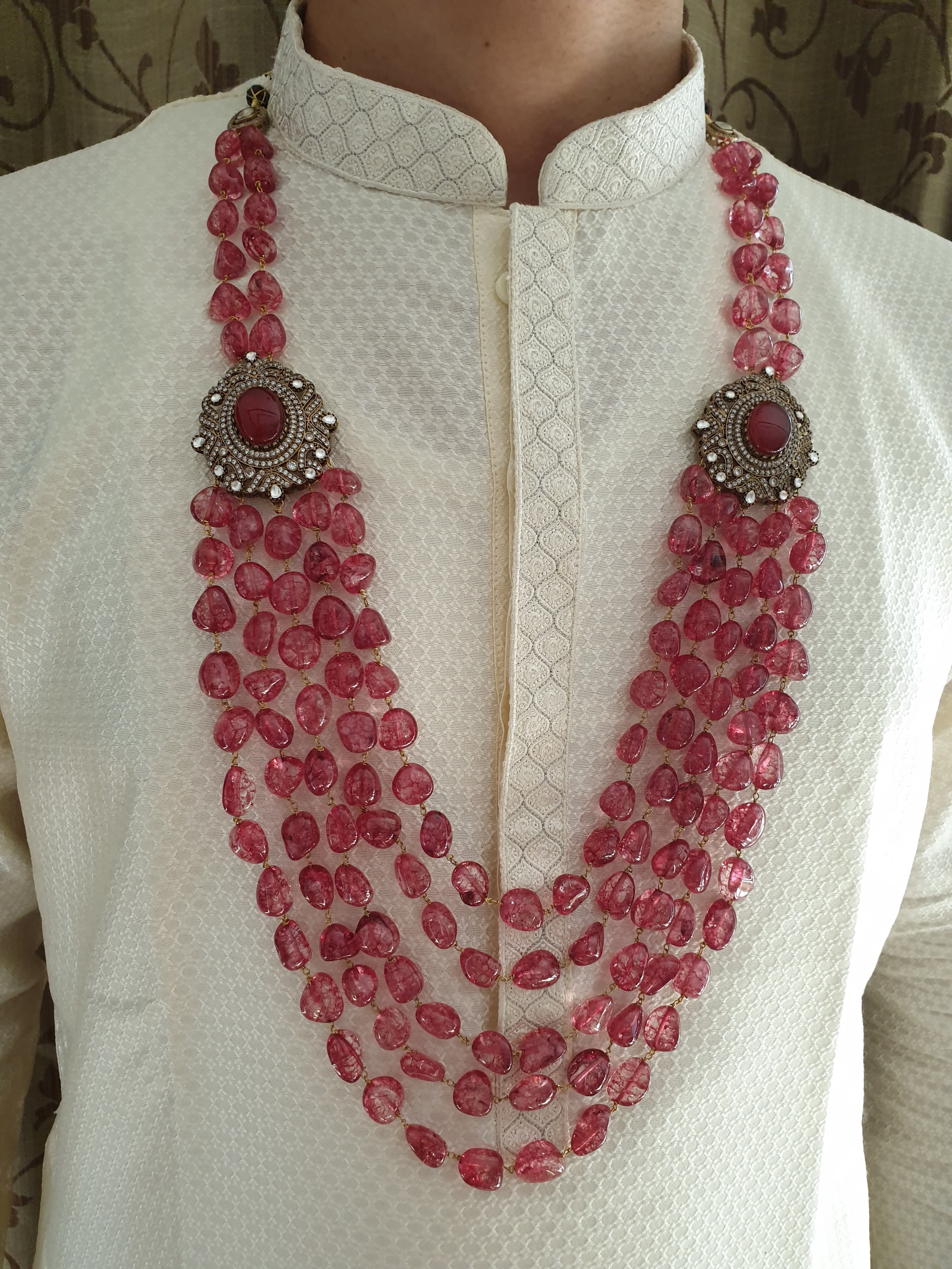 Pink Tourmaline Stone Beads Groom Necklace