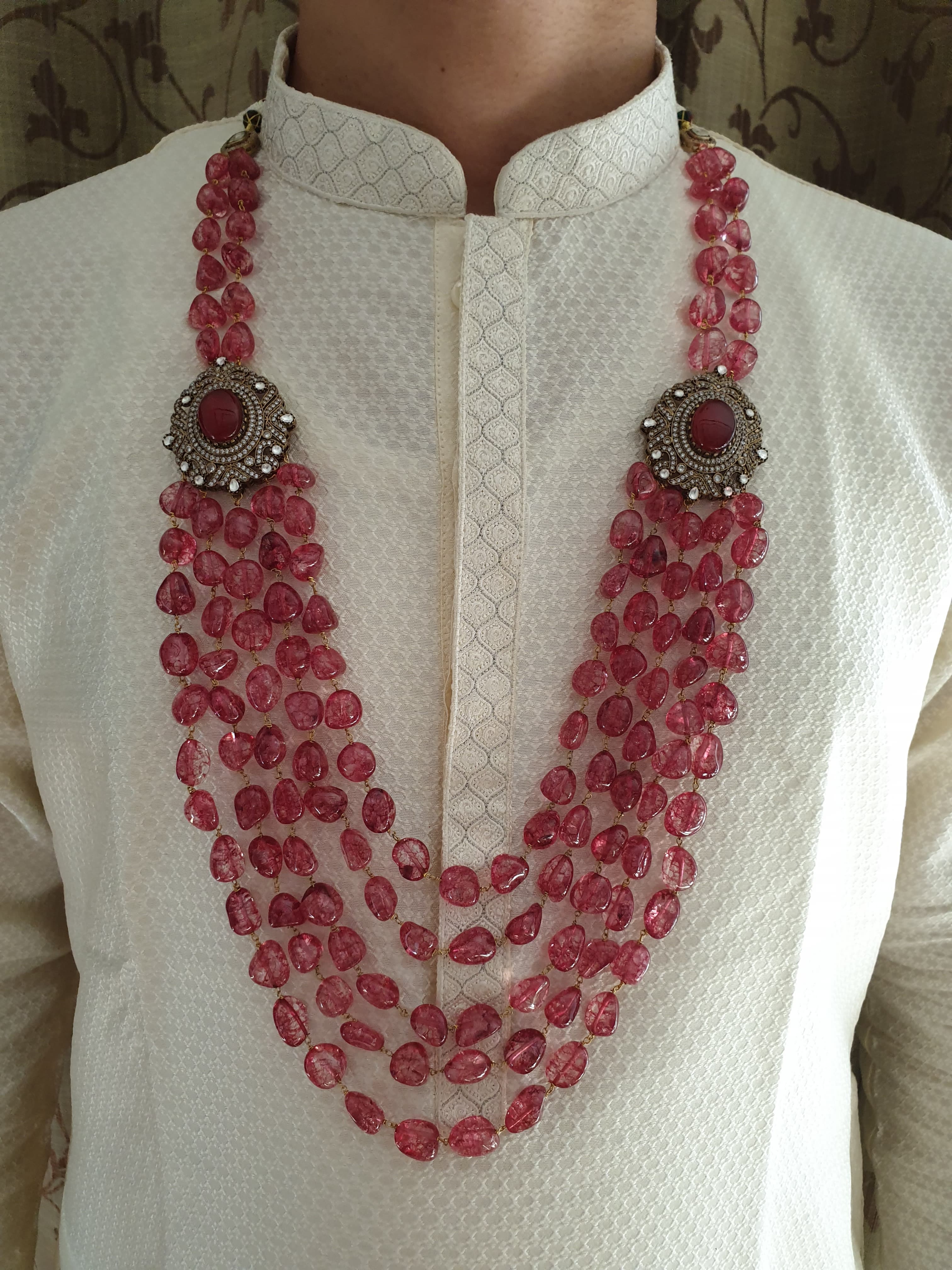 Pink Tourmaline Stone Beads Groom Necklace