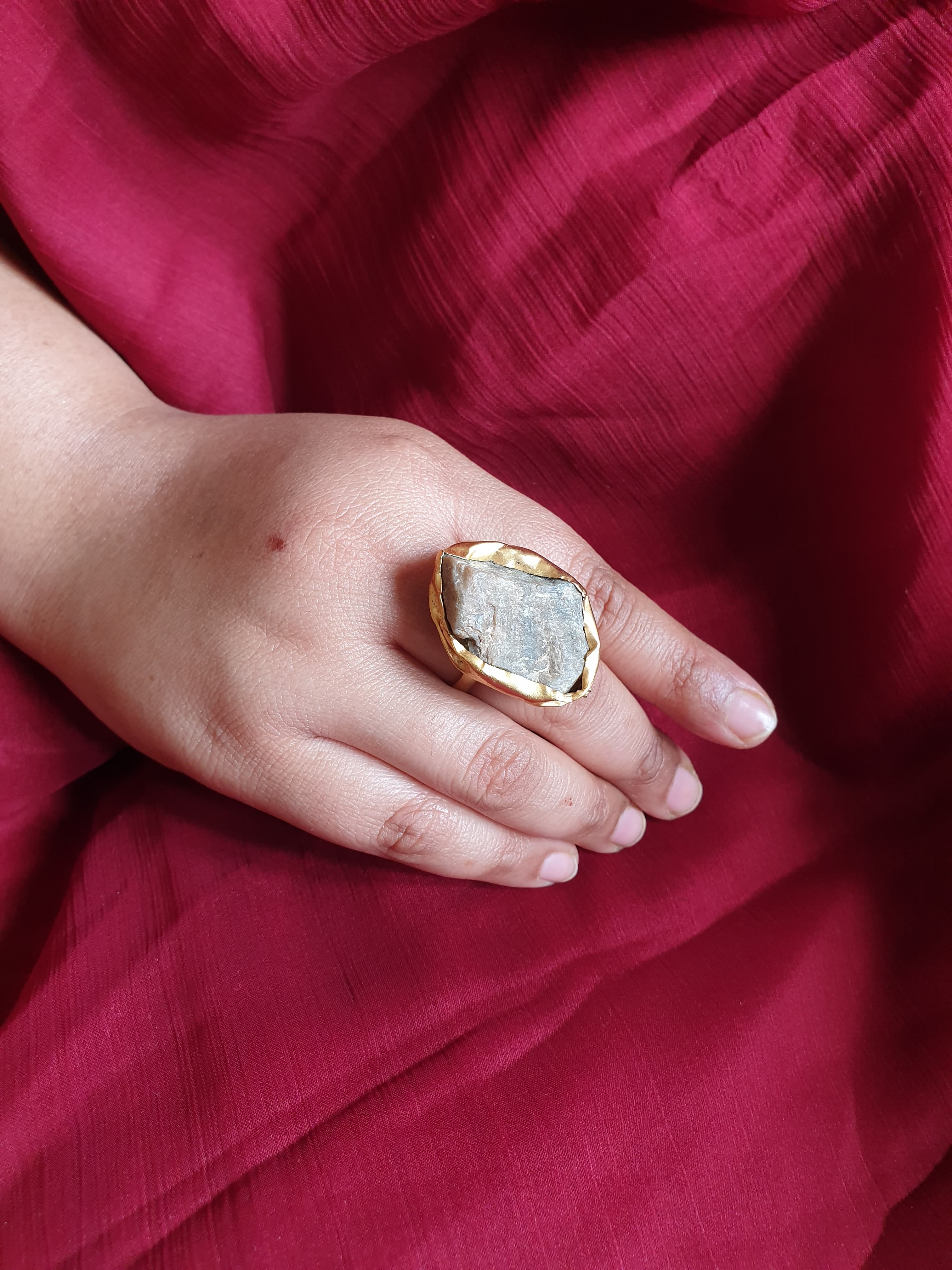 Adorable Uneven White Stone Adjustable Ring