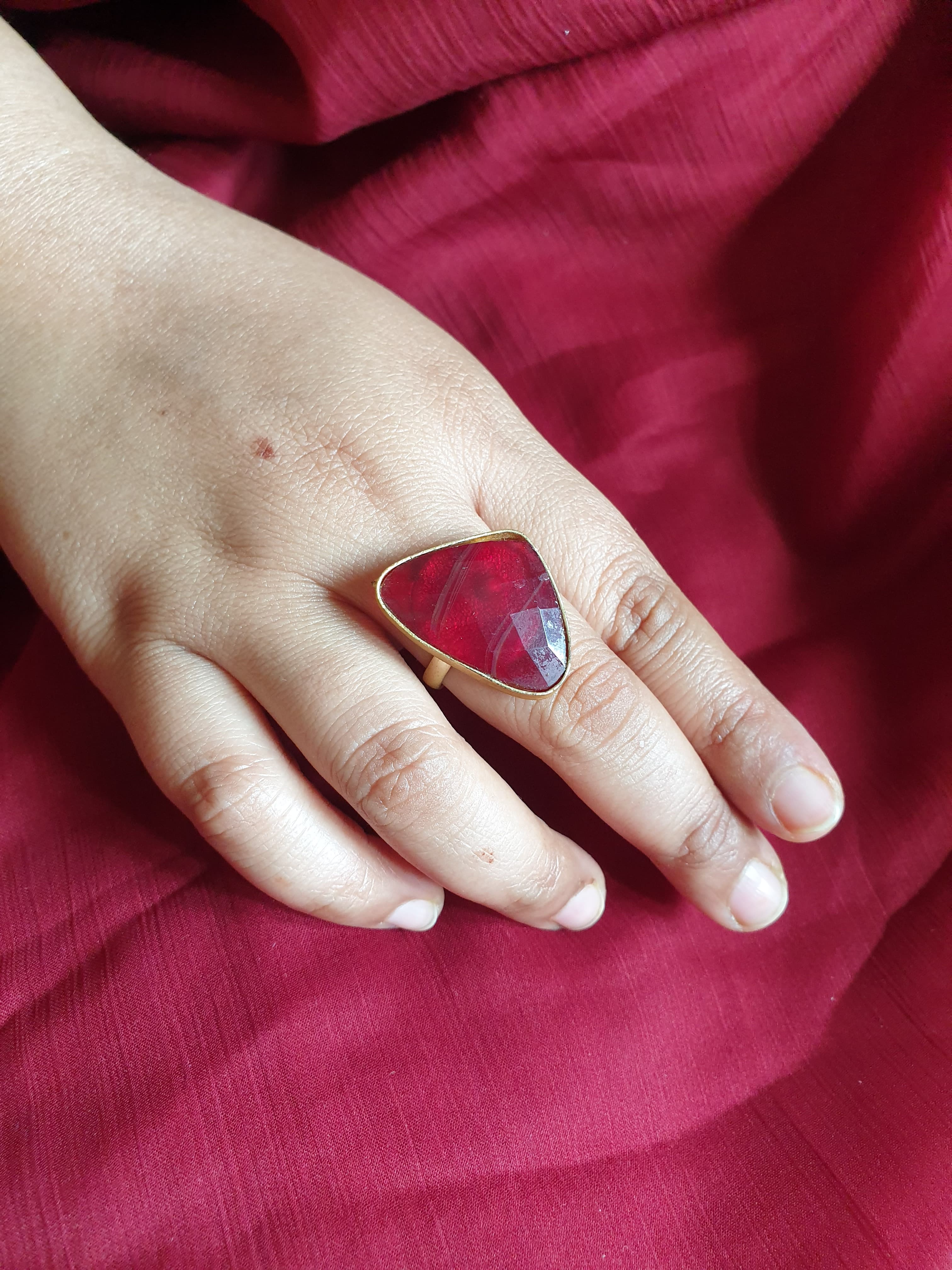 Triangle Red Stone Adjustable Ring