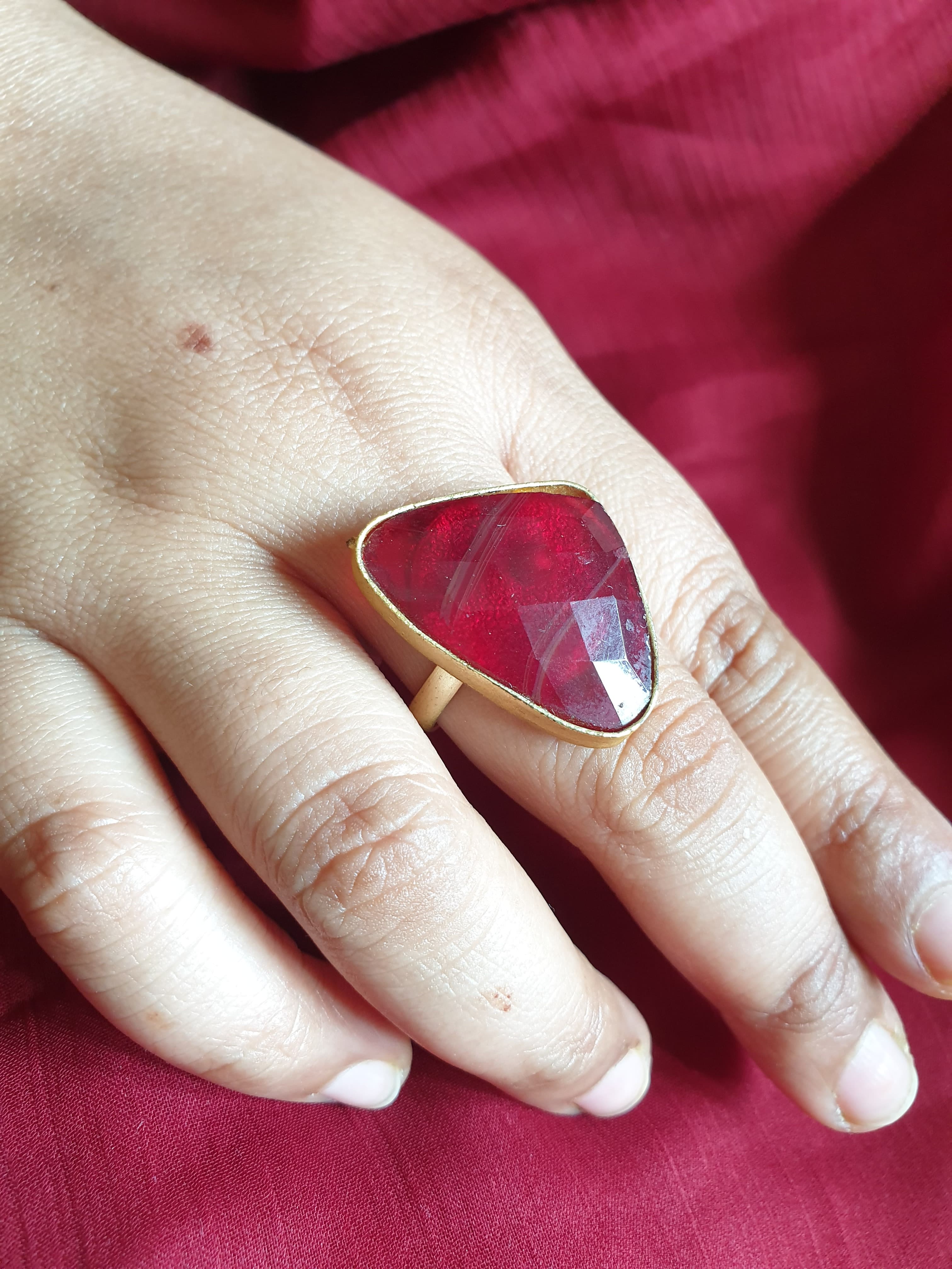 Triangle Red Stone Adjustable Ring