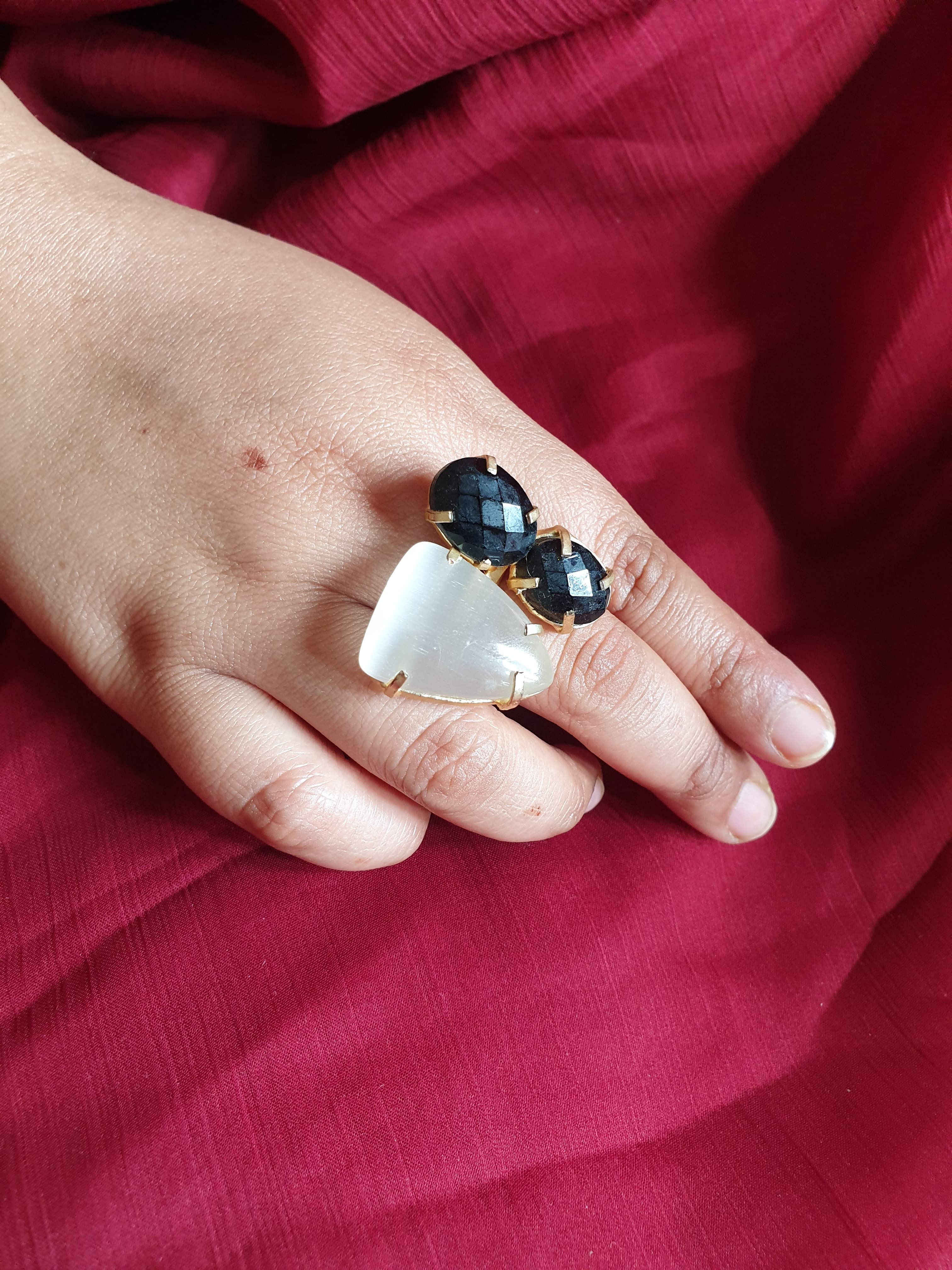 Black and White Stone Adjustable Ring