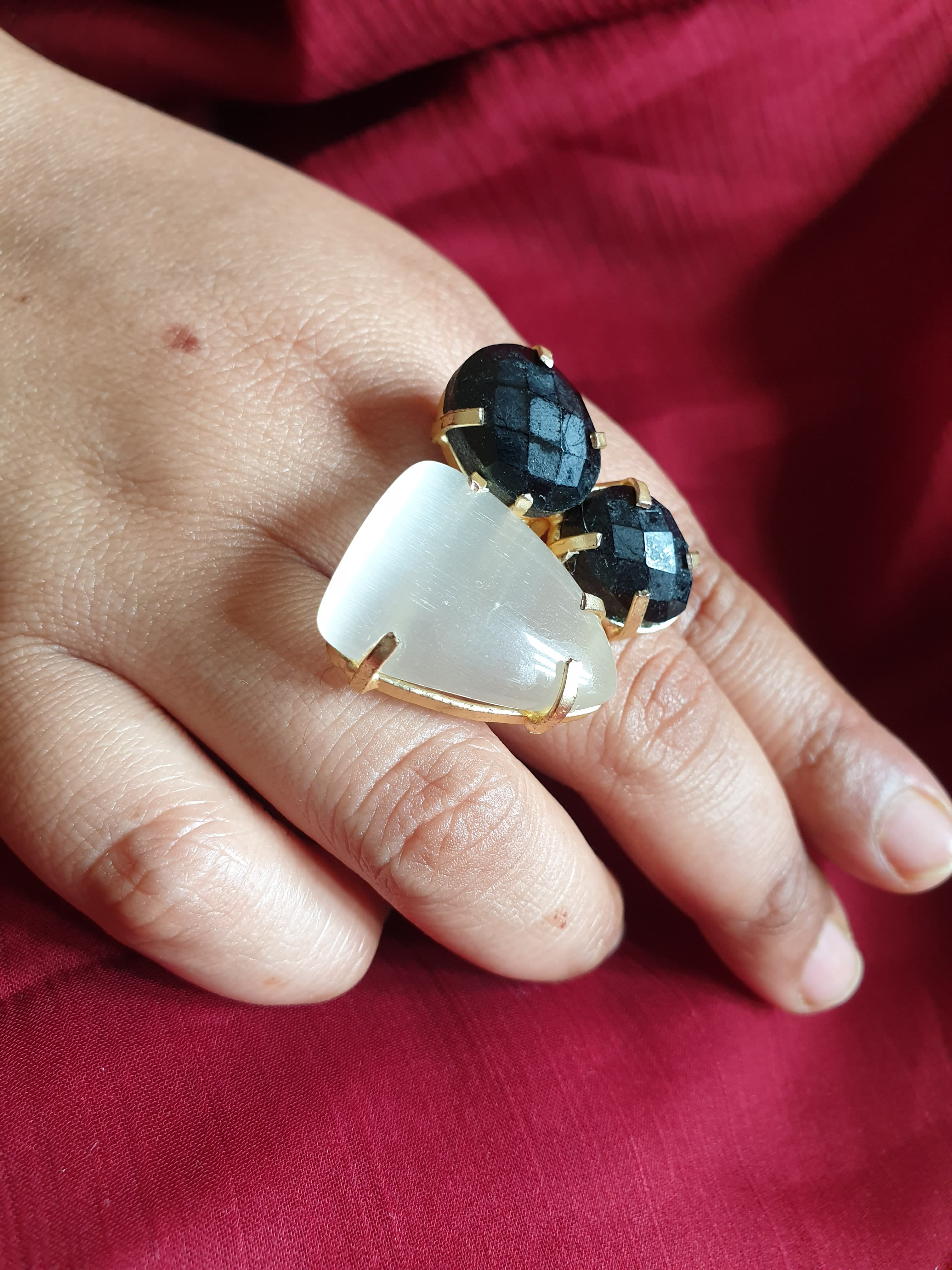 Black and White Stone Adjustable Ring