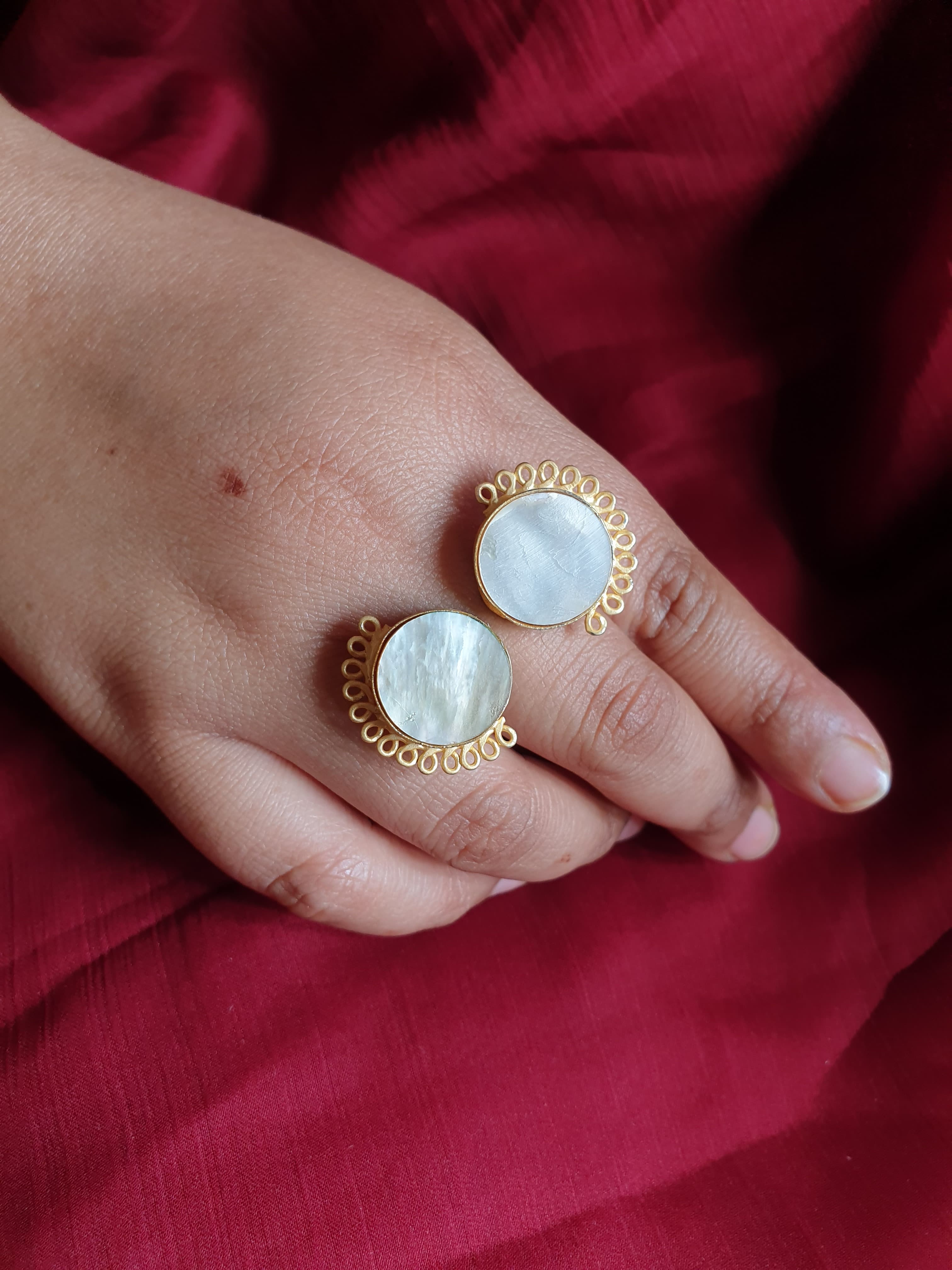 Double Mother of Pearl Stone Adjustable Ring