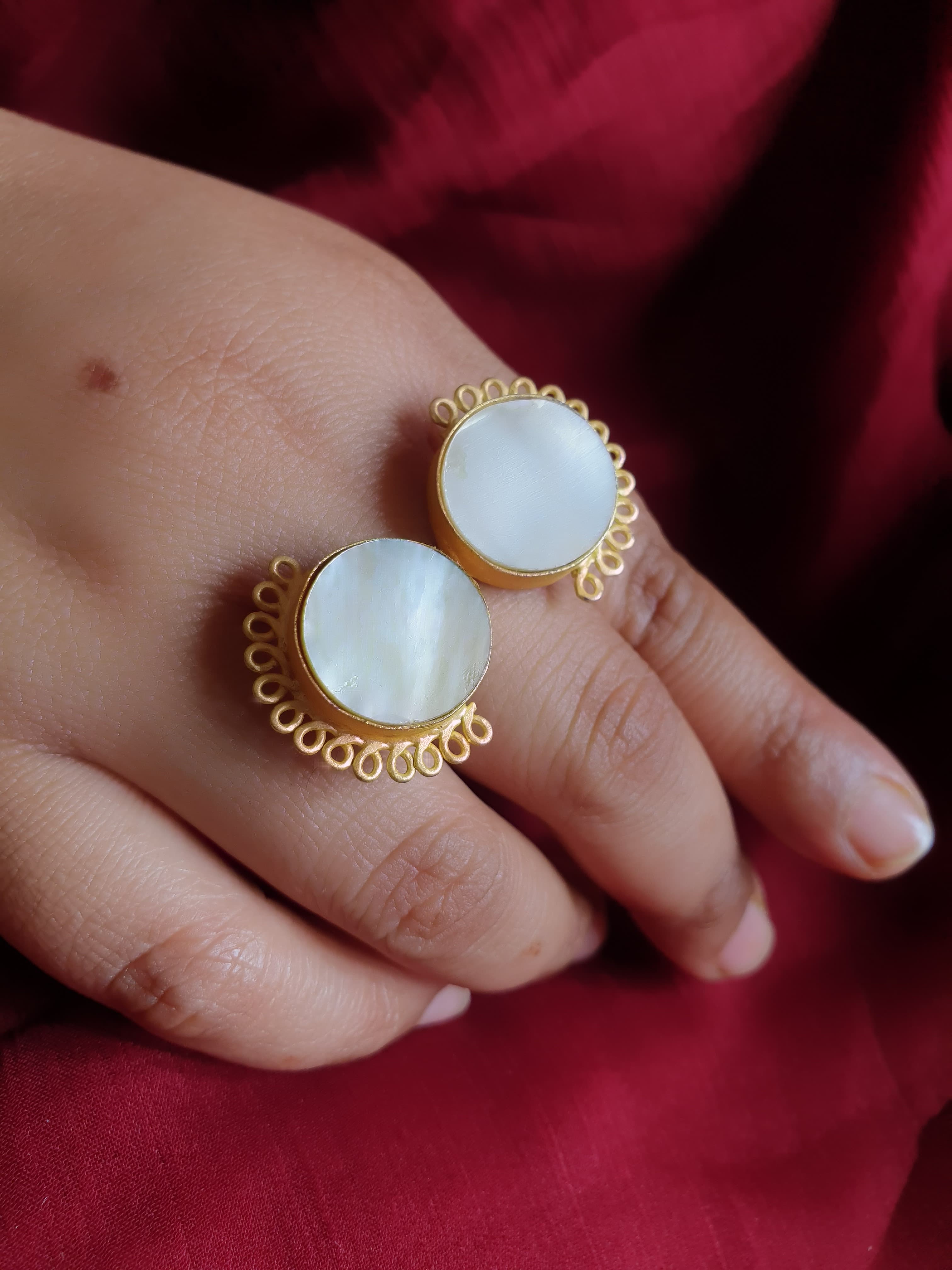 Double Mother of Pearl Stone Adjustable Ring