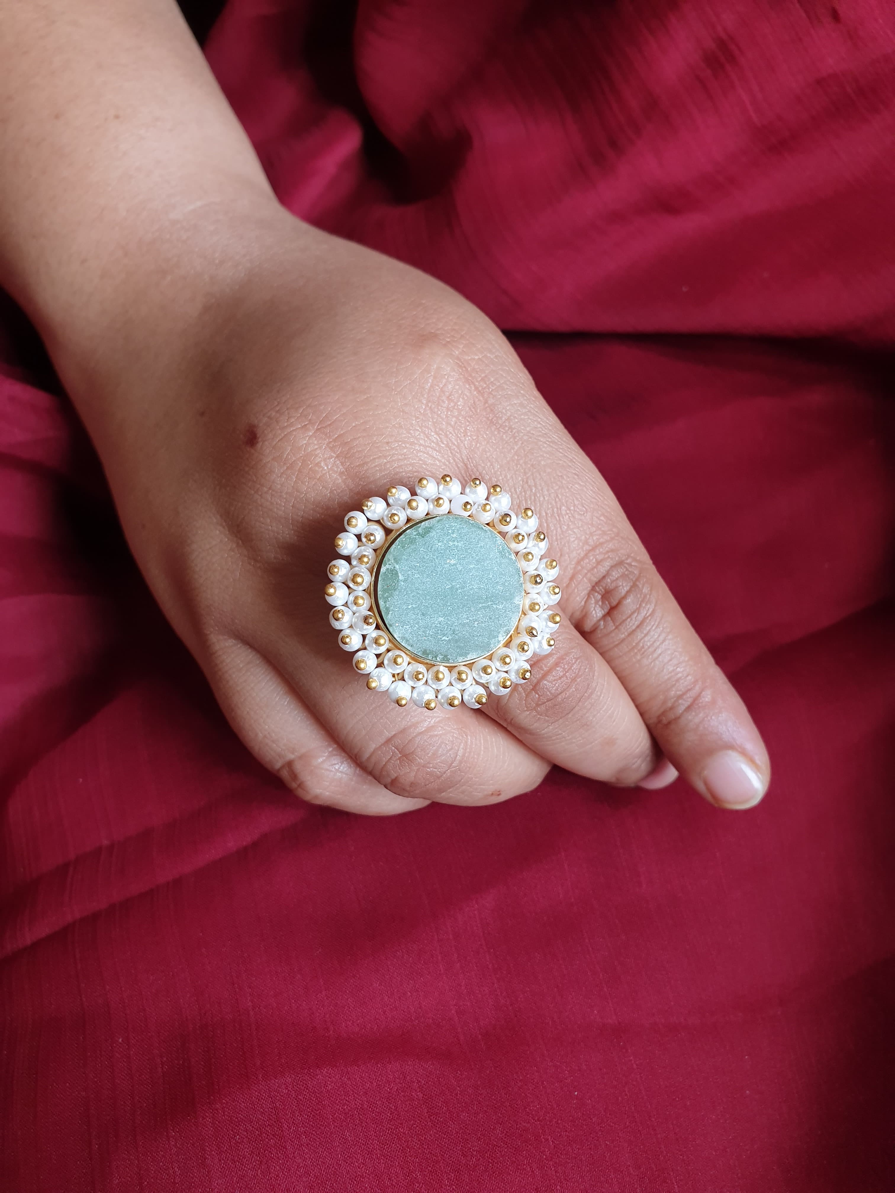 Stone Pearl Beaded Adjustable Ring