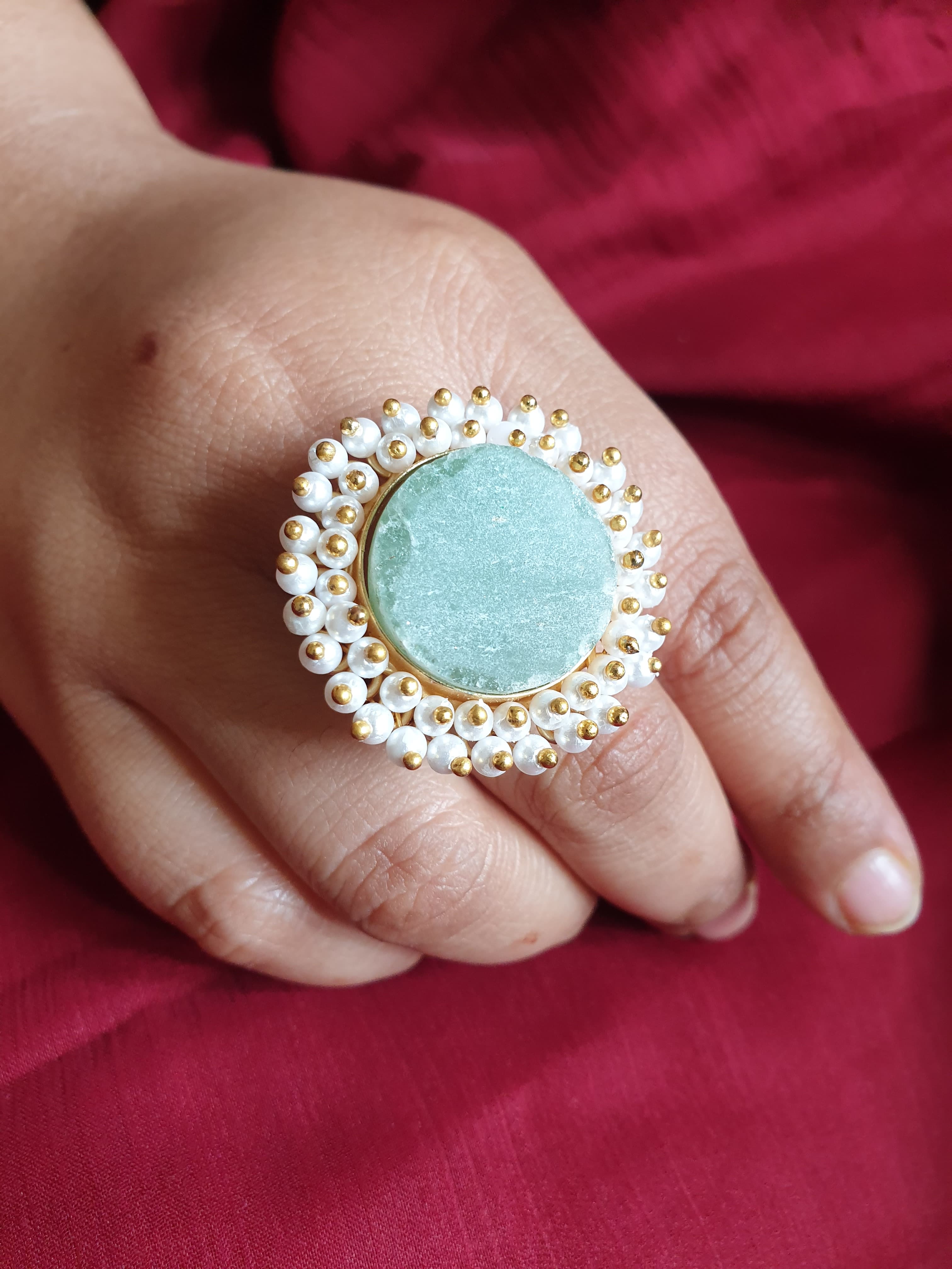 Stone Pearl Beaded Adjustable Ring