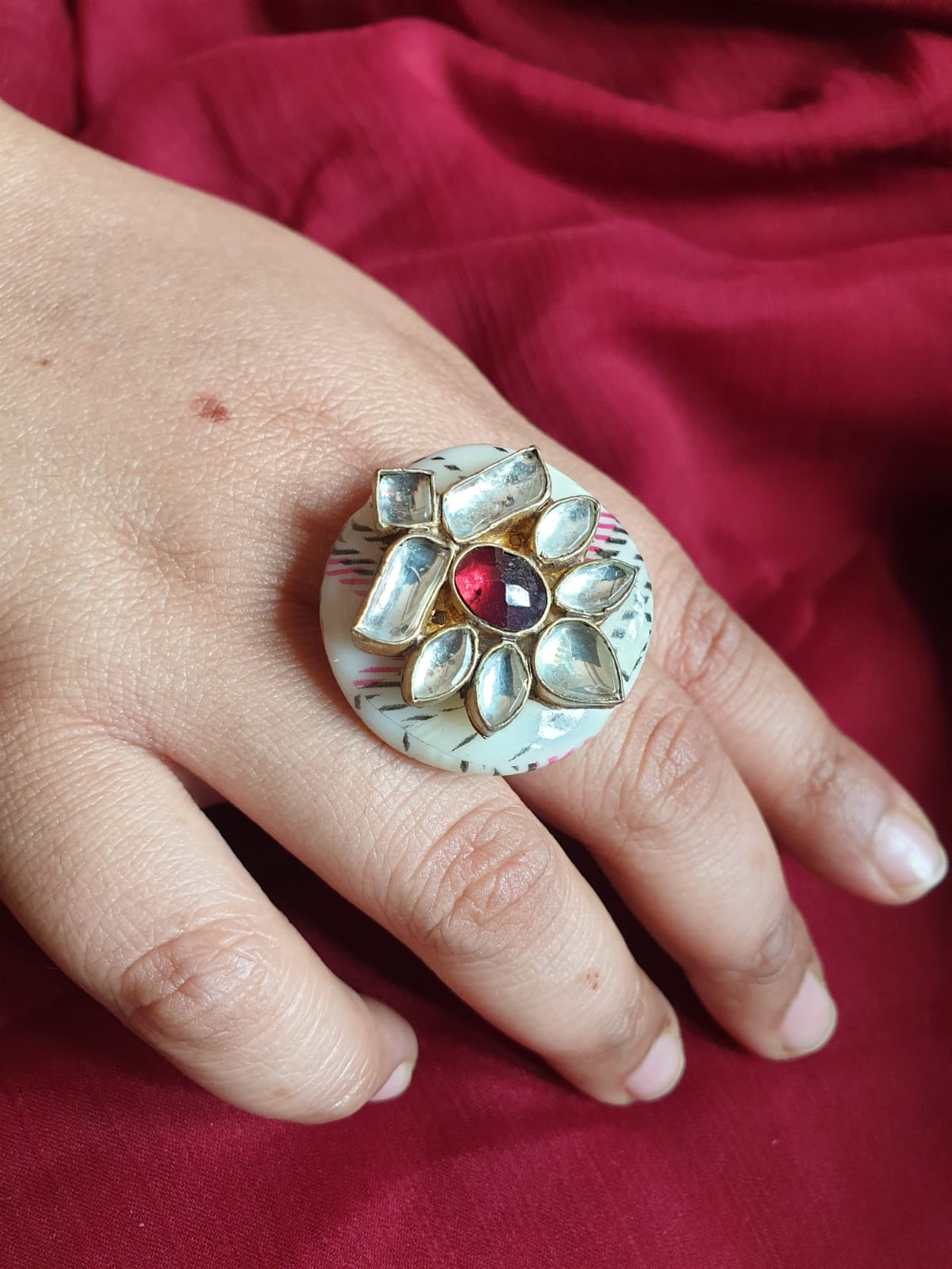 Kundan Red Stone Adjustable Ring