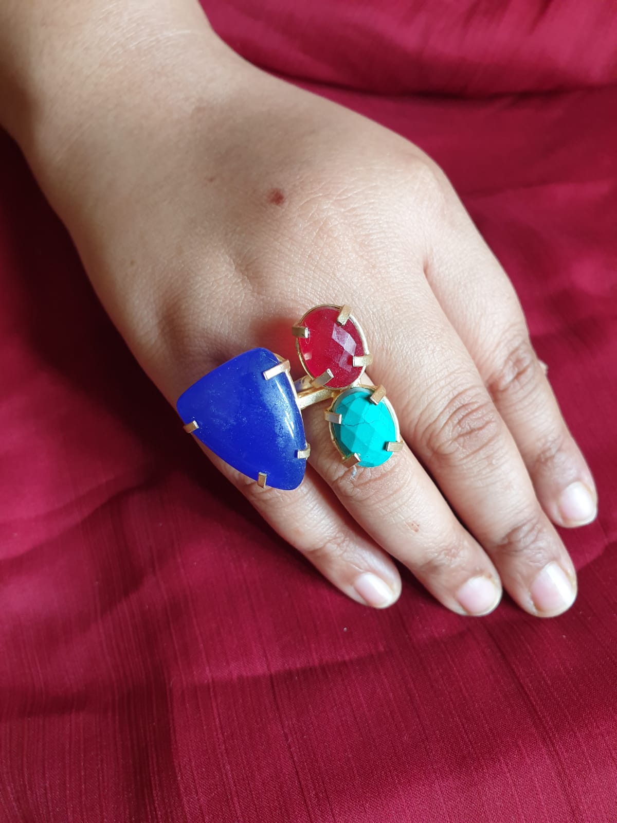 Blue Red Turquoise Stone Adjustable Ring