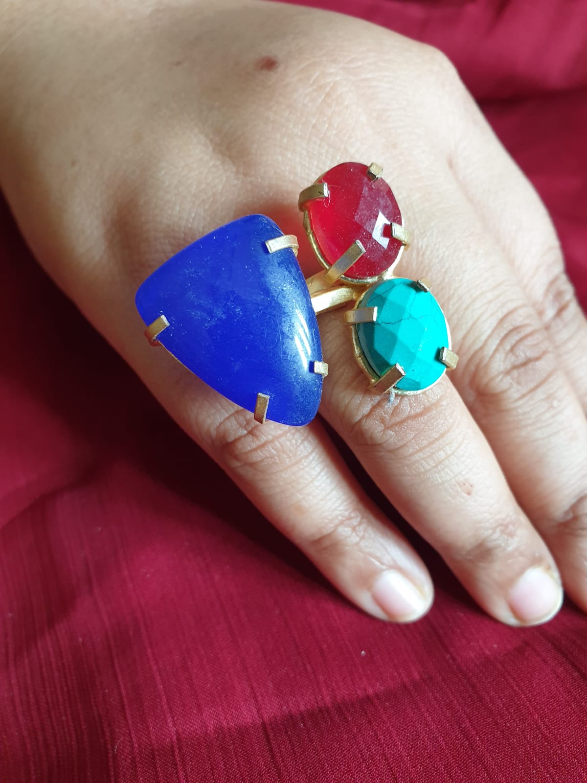 Blue Red Turquoise Stone Adjustable Ring