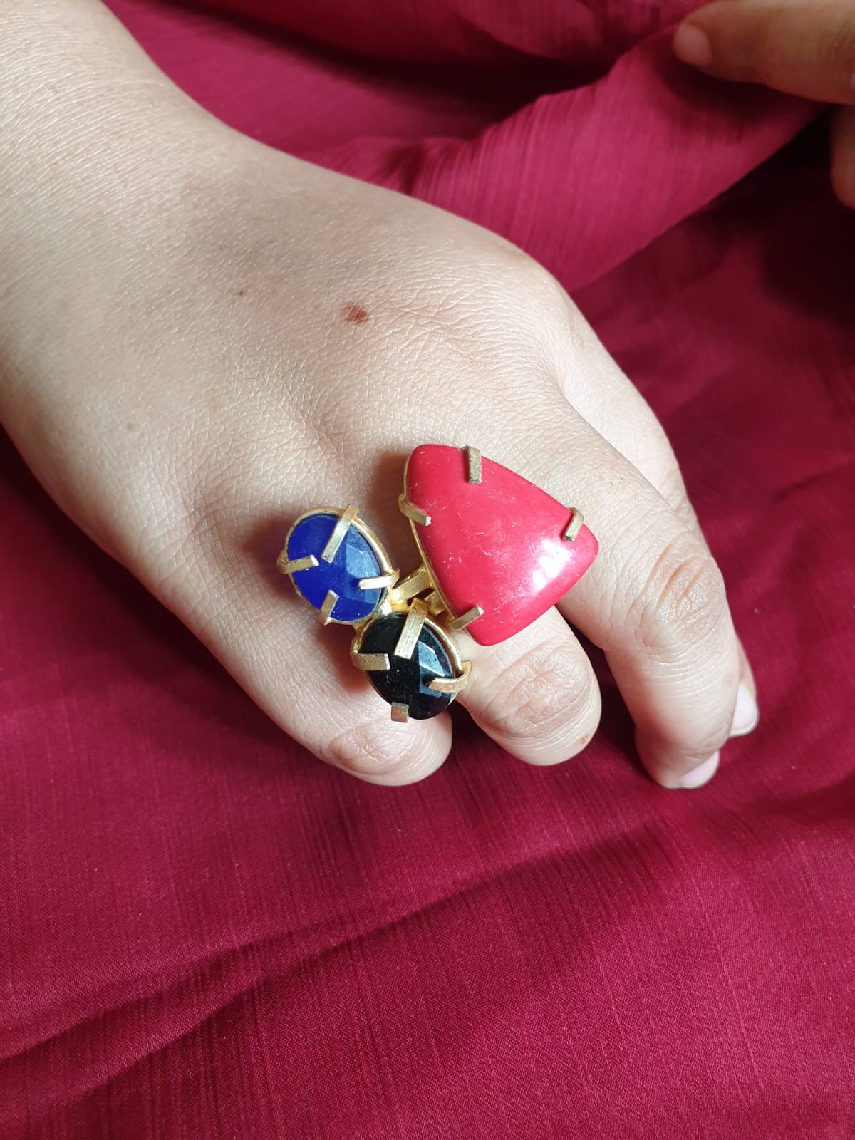 Multicolor Trio Stone Adjustable Ring