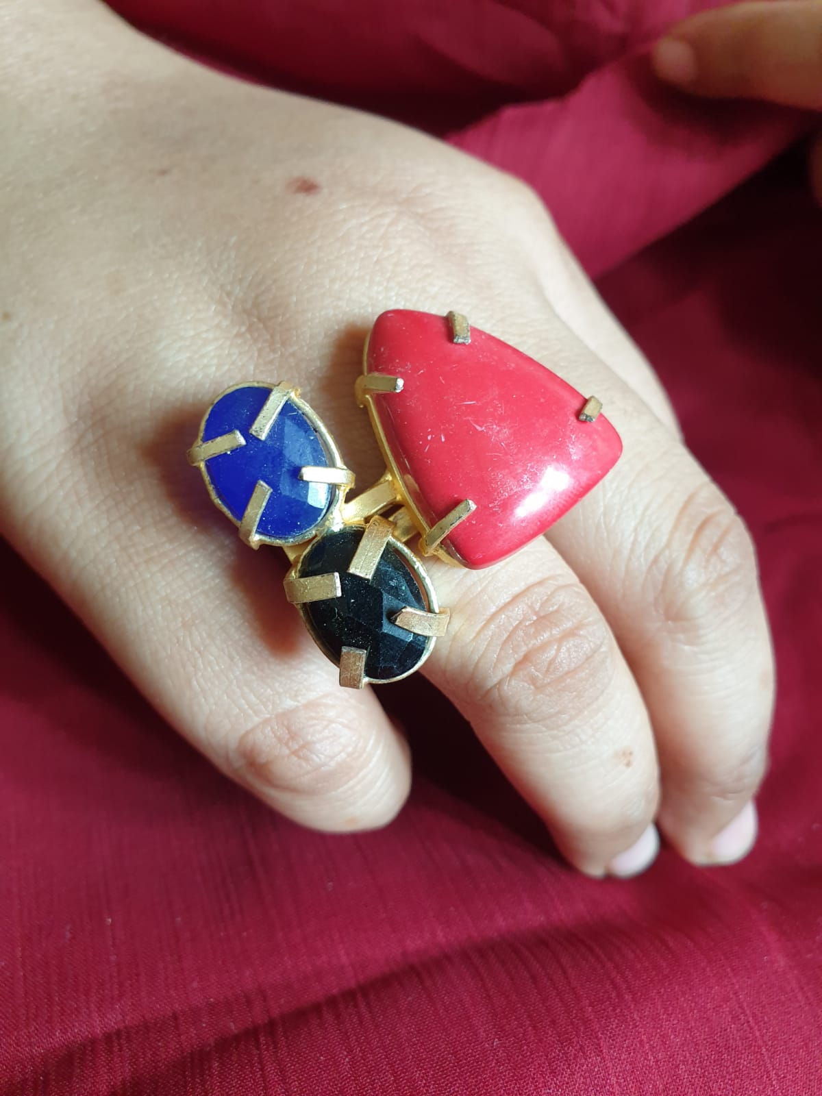 Multicolor Trio Stone Adjustable Ring