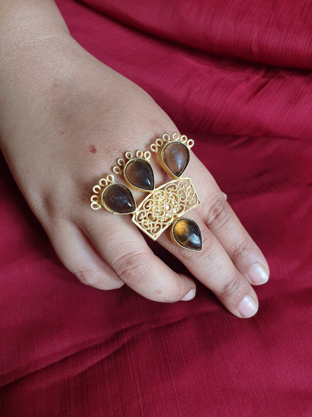 Designer Brown Stone Gold Adjustable Ring