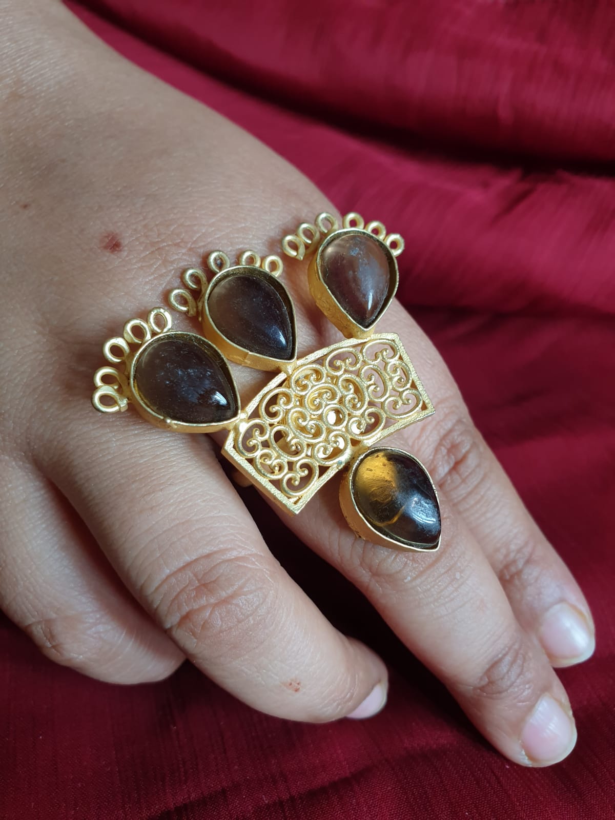 Designer Brown Stone Gold Adjustable Ring