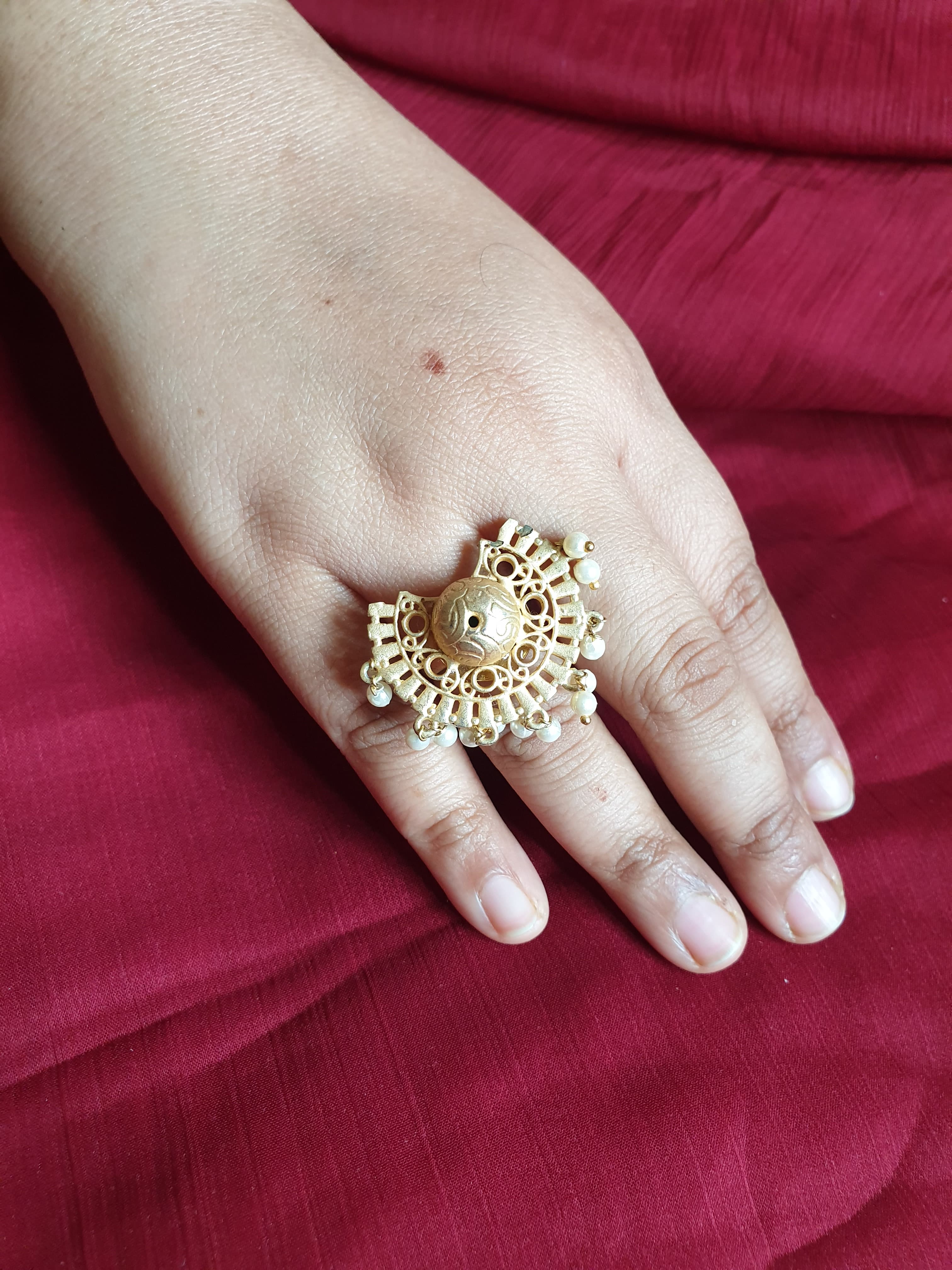 Designer Gold Tone Pearl Ring