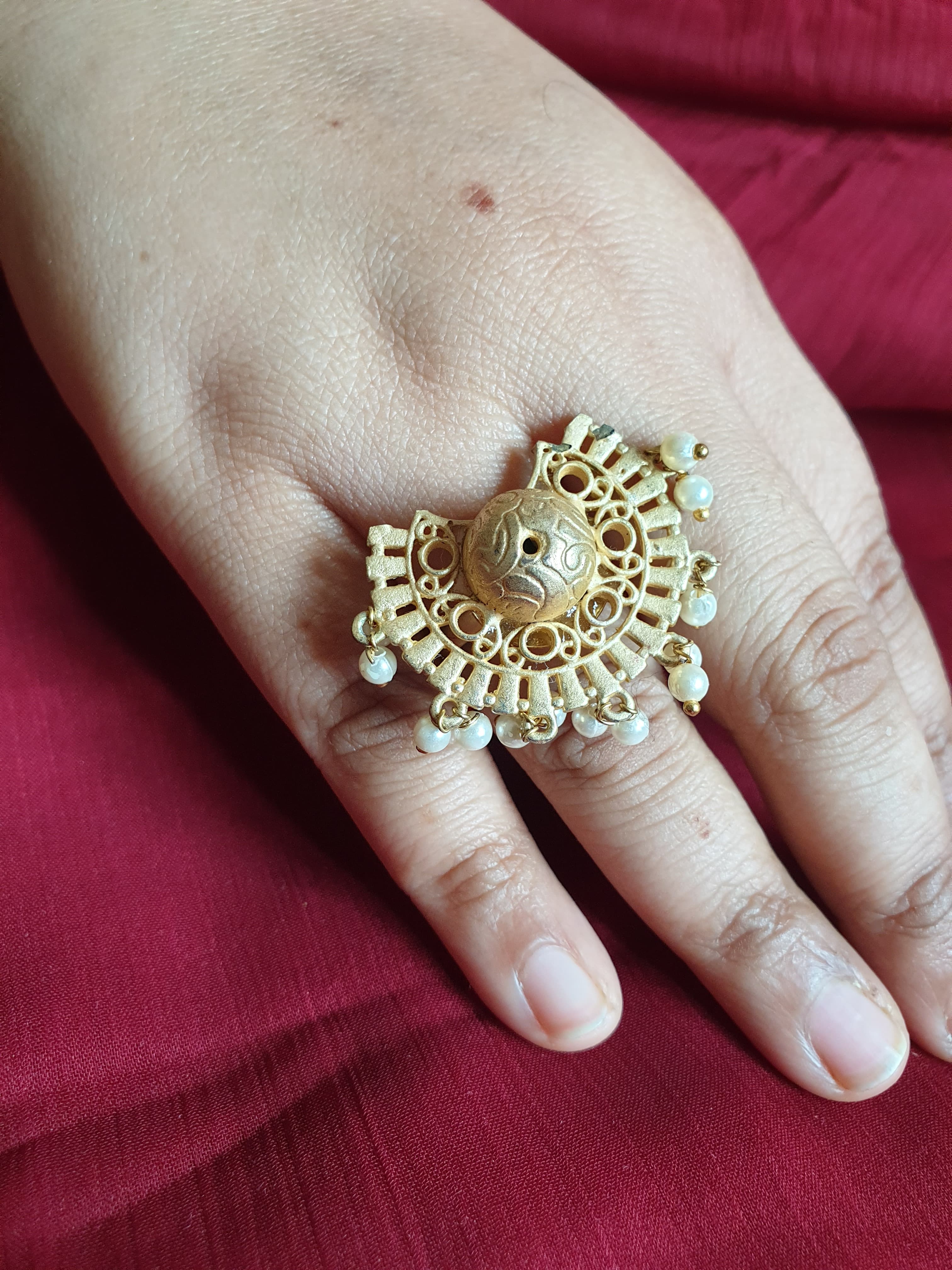 Designer Gold Tone Pearl Ring